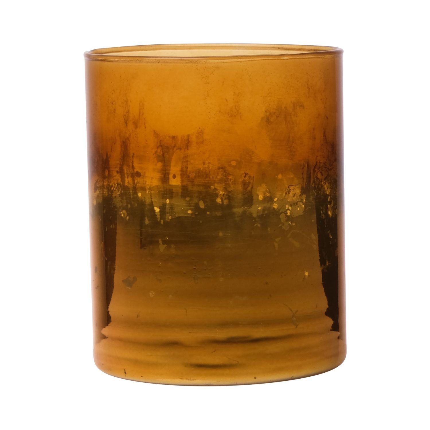 INNA-Glas Kerzenhalter Maxi Teelichtglas Rigoberto, Boden Gold, orange-brau