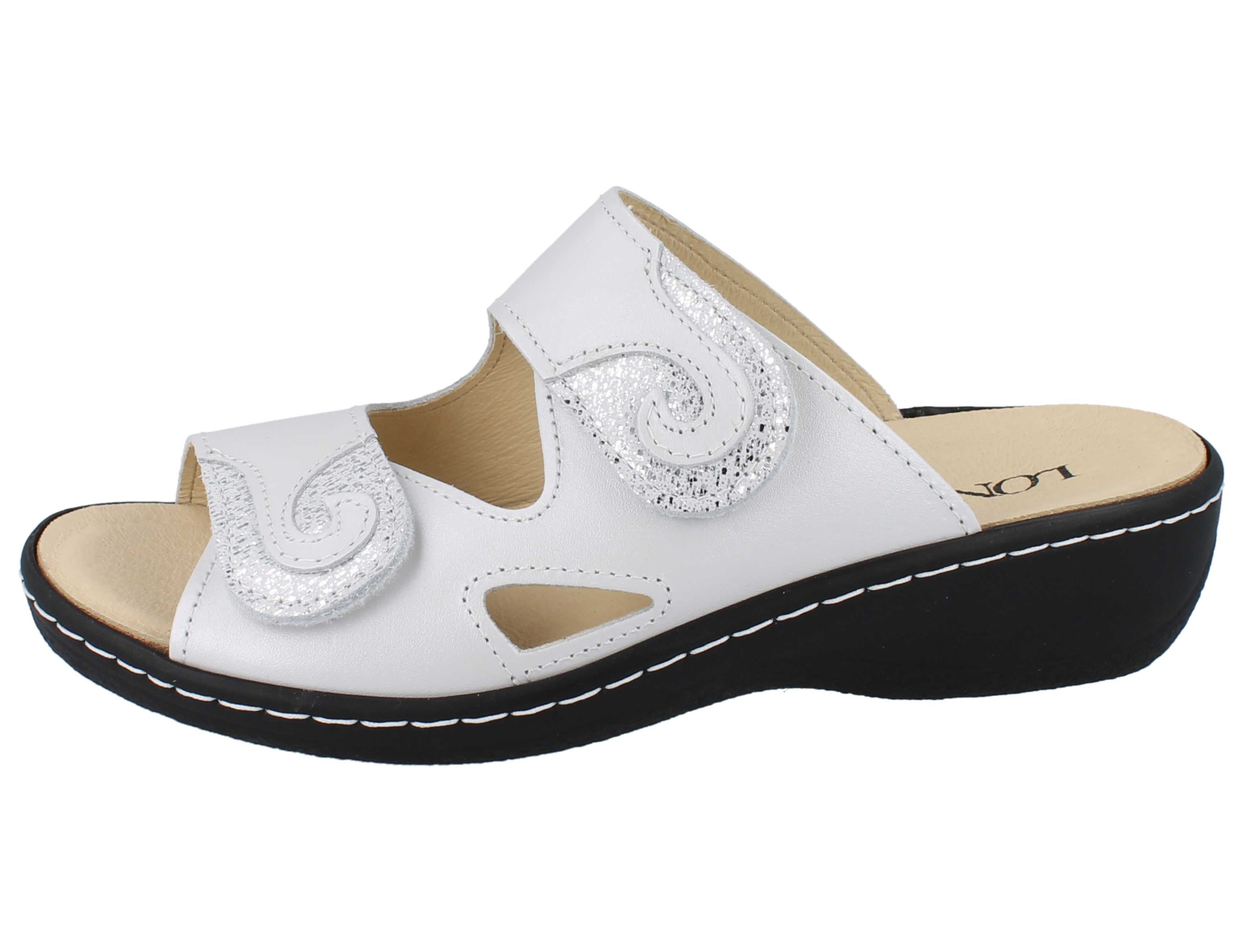 Longo LONGO Damen Pantolette silber perle Effektleder - Größe: 37 Pantolette Wechselfußbett