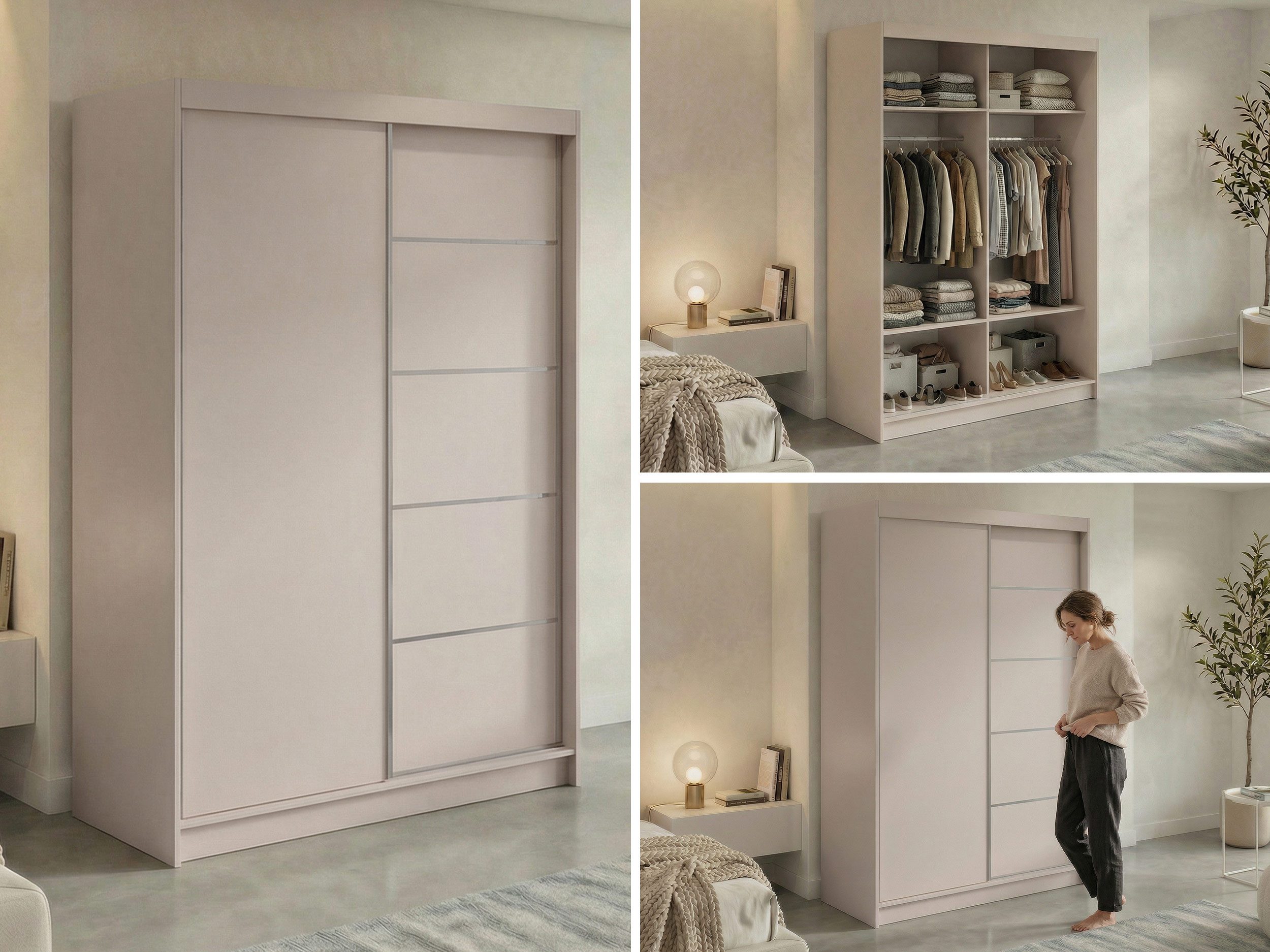 MKS MÖBEL Schiebetürenschrank MACEDONIA 150 (Kleiderschrank mit Regalen, Schwebetürenschrank hoch 216 cm) Kleiderschrank Breite 150 cm, Regalen und einer Kleiderstangen