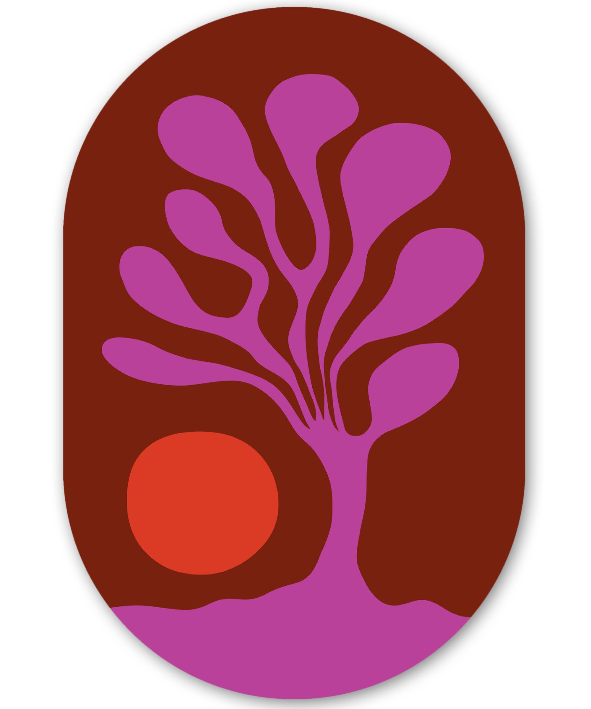 MuchoWow Gemälde Baum - Lila - Kreis - Fließend, Fotodruck (1 St), Wandbild Oval, Wohnzimmer oder Schlafzimmer Wanddekoration, 40x60 cm