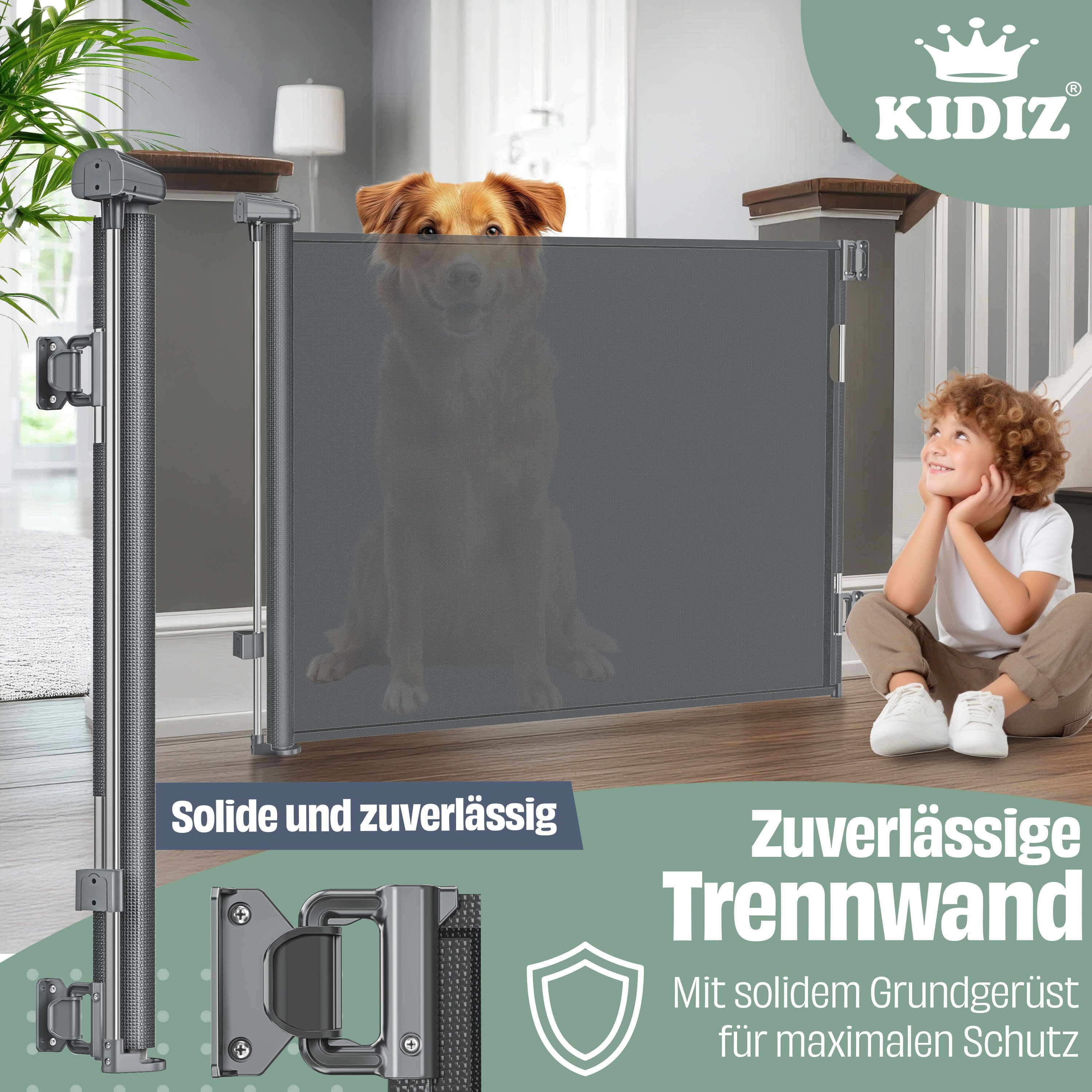 KIDIZ Türschutzgitter Treppenschutzgitter ausziehbar bis 140cm für Kinder, Babys & Haustiere (Schutzgitter für Treppen & Türen inkl. Bodenanker & Montagezubehör – Bild 4 von 5