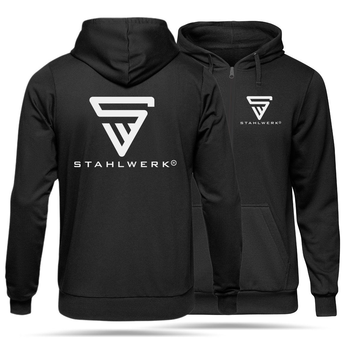 /Kapuzenpullover Reißverschluss mit STAHLWERK /Sweatjacke Weiß mit 1-tlg) M Größe (Packung, /Kapuzenpulli Hoodie in Kapuzensweatjacke Logoprint,