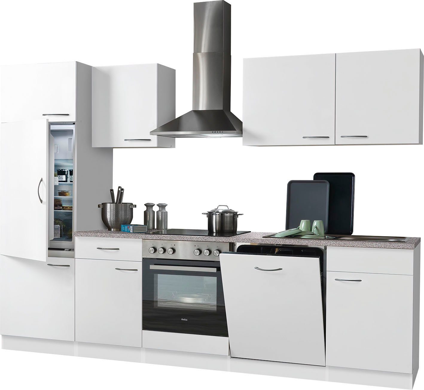 wiho Küchen Küchenzeile Weiß Weiß/Weiß cm 280 | Geschirrspüler, E-Geräten, Breite inkl. mit Kiel
