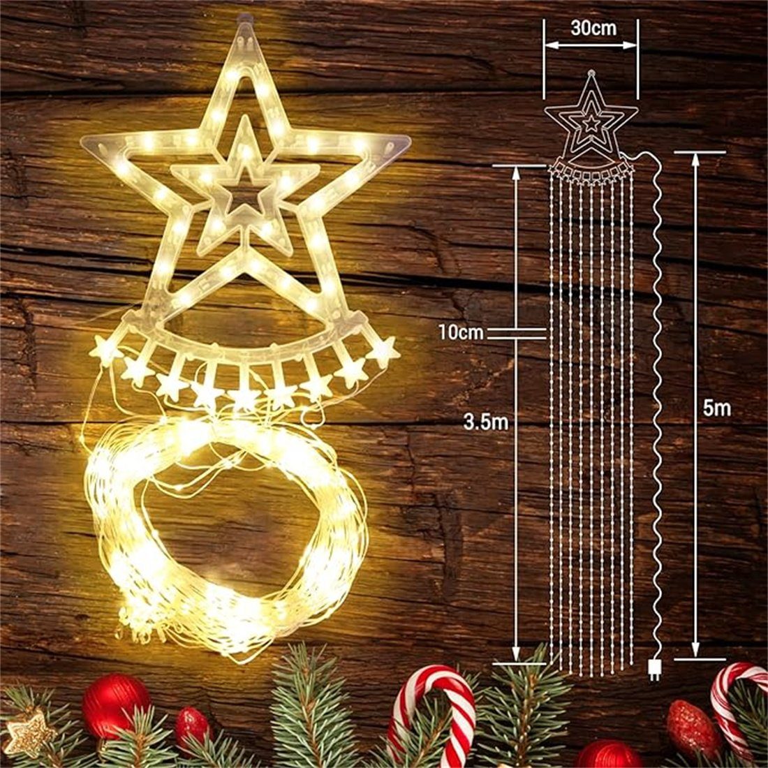 DÖRÖY LED Dekolicht Weihnachtsbaum,Bunte Christbaumbeleuchtung Lichterkette LED Sterne mit