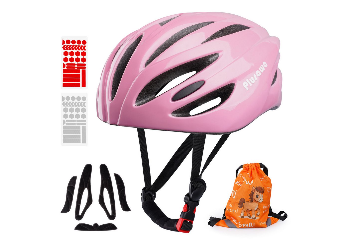 Alsterwell Kinderhelm Kinder Fahrradhelm, Verstellbarer Kinnriemen, 3D DIY & Reflektierende Aufkleber, Sporthelm für Roller & Inlineskates