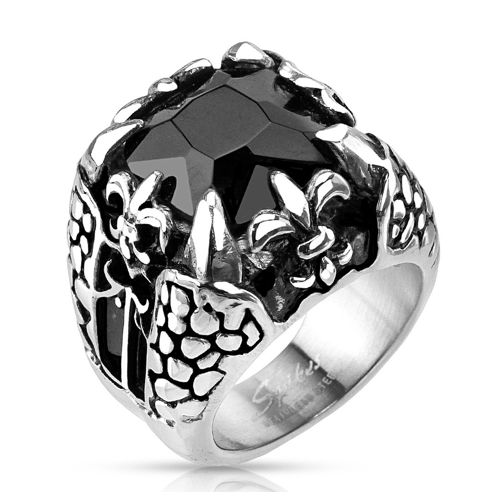 Order & Smile Schmuck Siegelring Drachen Herrenring schwarzer Stein: Gothic Biker Ring