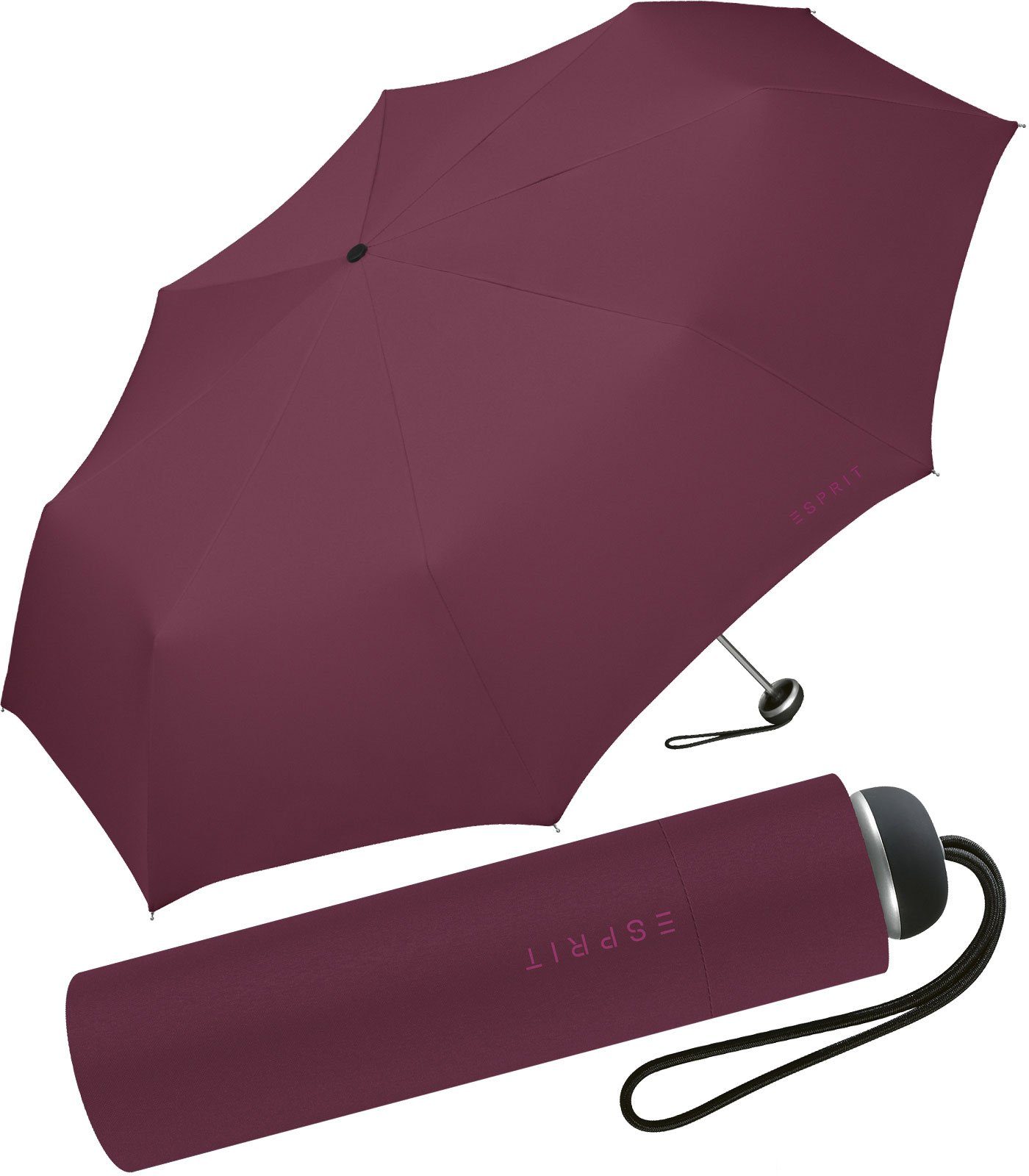 Esprit Taschenregenschirm leichter, handlicher Schirm für Damen, Begleiter in modischen Farben - maroon banner bordeaux
