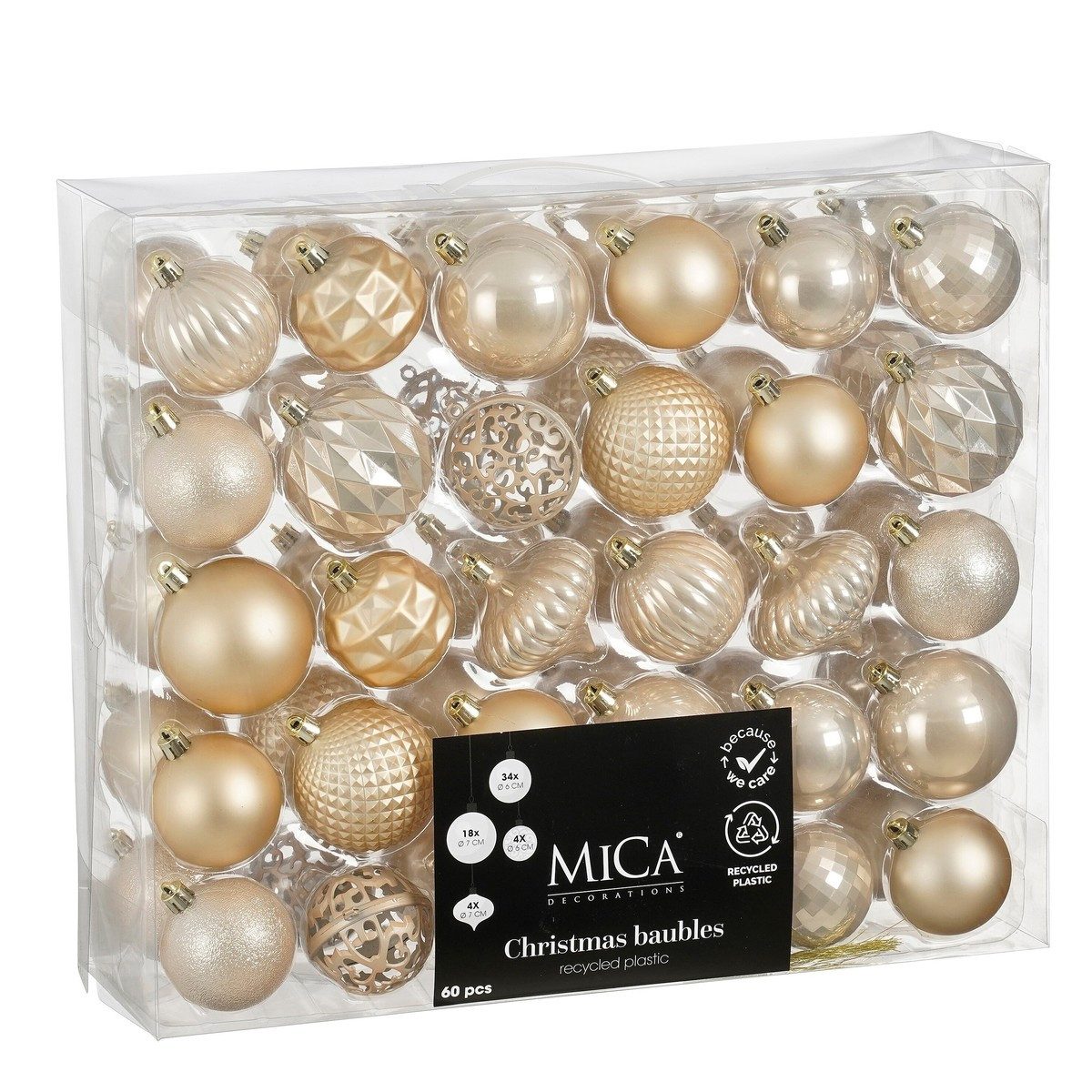 Mica Decorations Weihnachtsbaumkugel Mica Decorations Kugel bruchfest creme 60 Stueck - d7cm