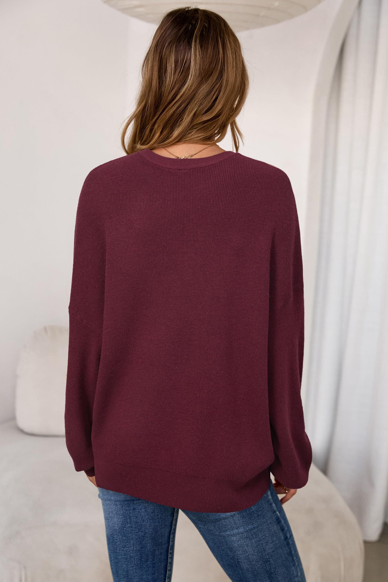 Arach&Cloz Strickpullover Damen Pullover Langarm Wolle Blend Rundhalsausschnitt Strickpullover Oversized Oberteile Strick Tops