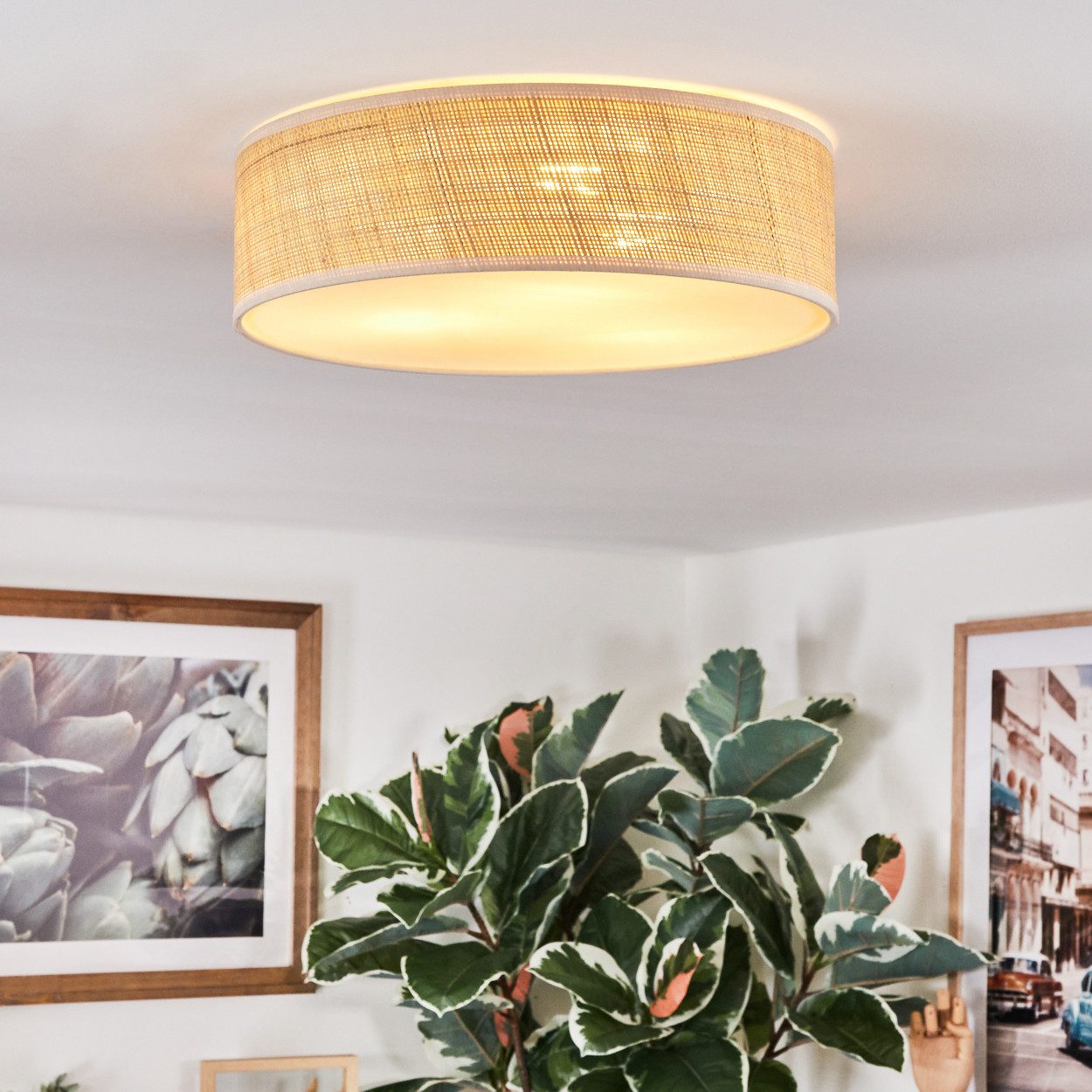 hofstein Deckenleuchte Deckenlampe aus Metall/Papiergeflecht/Kunststoff in günstig online kaufen