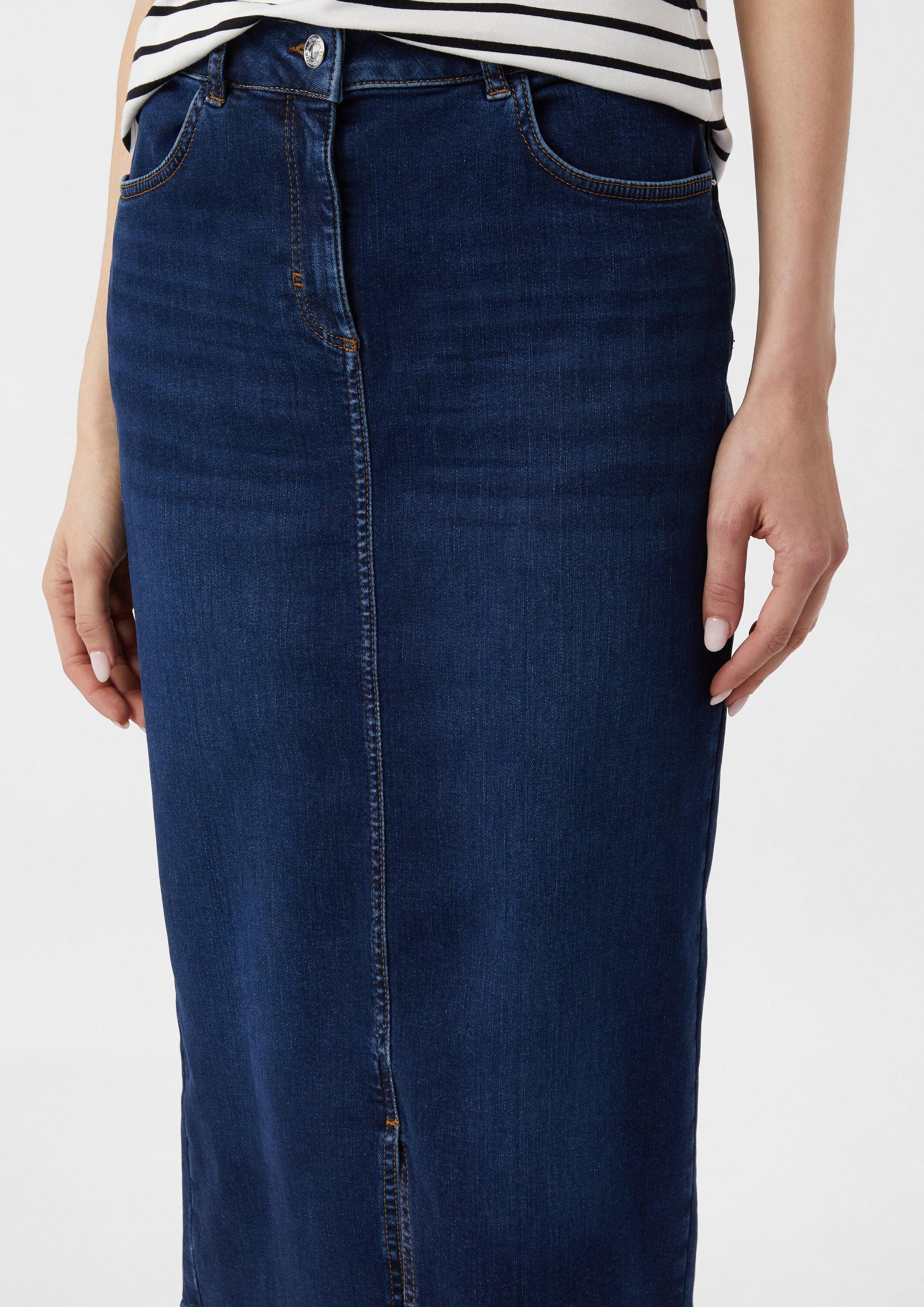 comma Midirock Rock Elastischer Midi-Jeansrock mit Waschung