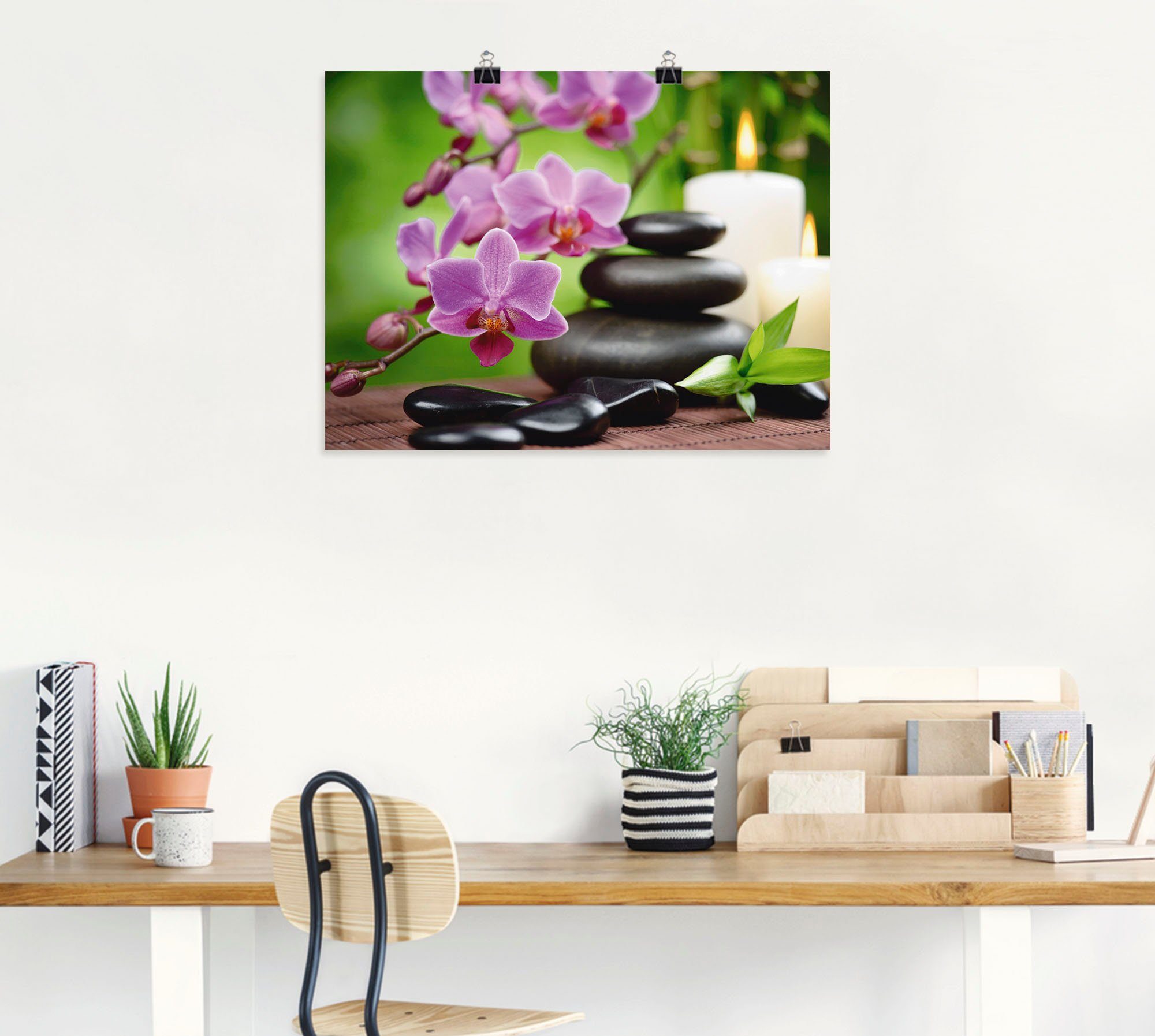 Artland Wandbild Zen Basaltsteine und Bambus auf Holz, Zen (1 St), als Leinwandbild, Poster in verschied. Größen