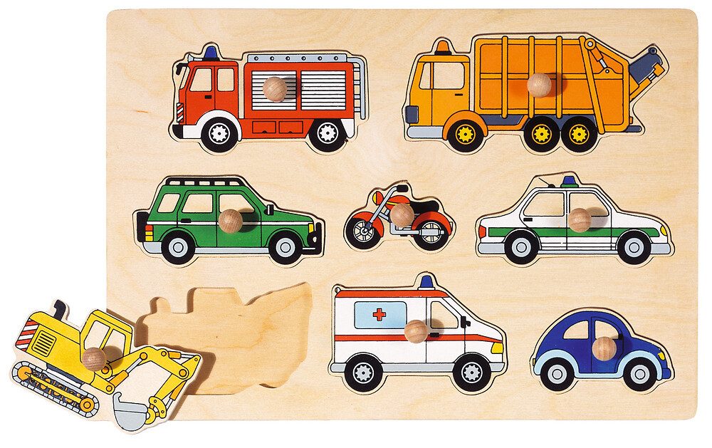 goki Steckpuzzle 2er Holzpuzzle-Set: Feuerwehr + Verkehrsmittel, Puzzleteile