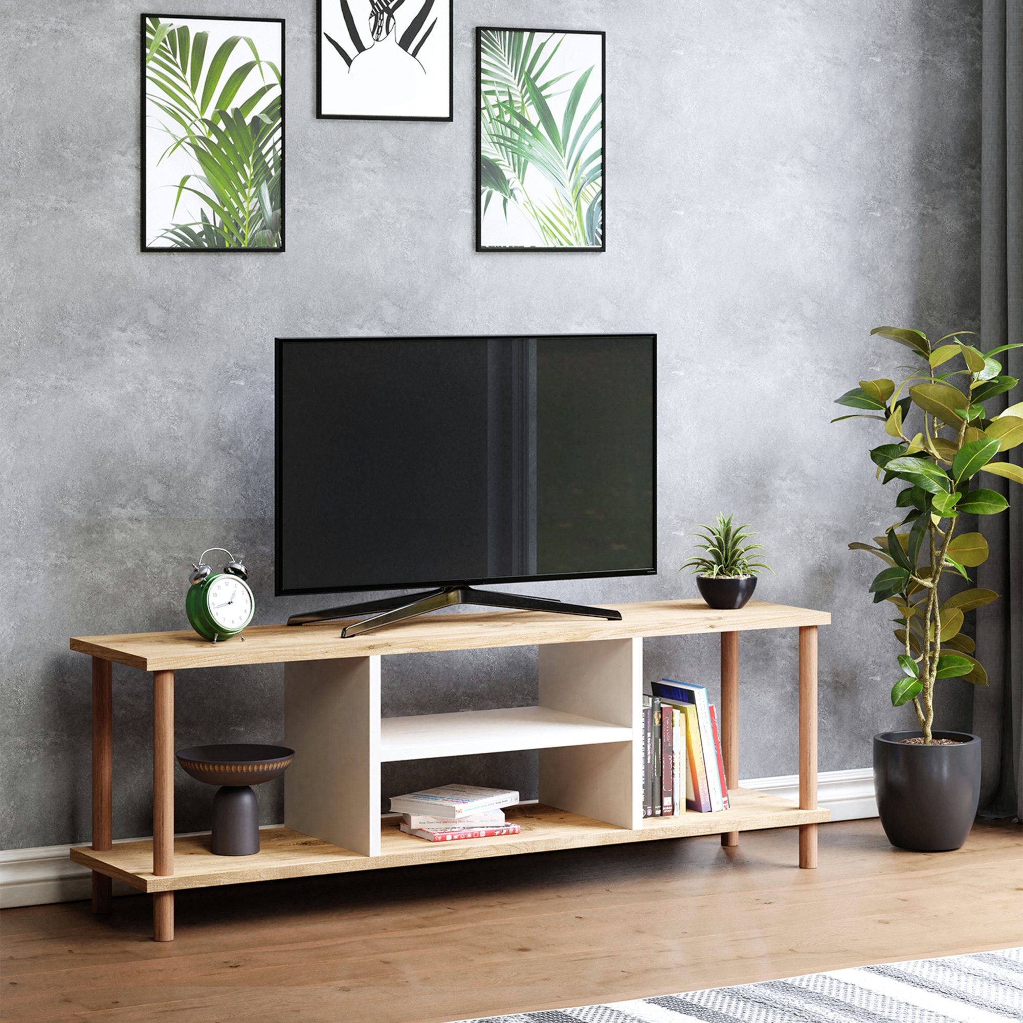 Holzoptik/Weiß Ærøskøbing Board TV Holzoptik TV-Schrank Weiß | / en.casa Holzoptik 43x120x29cm