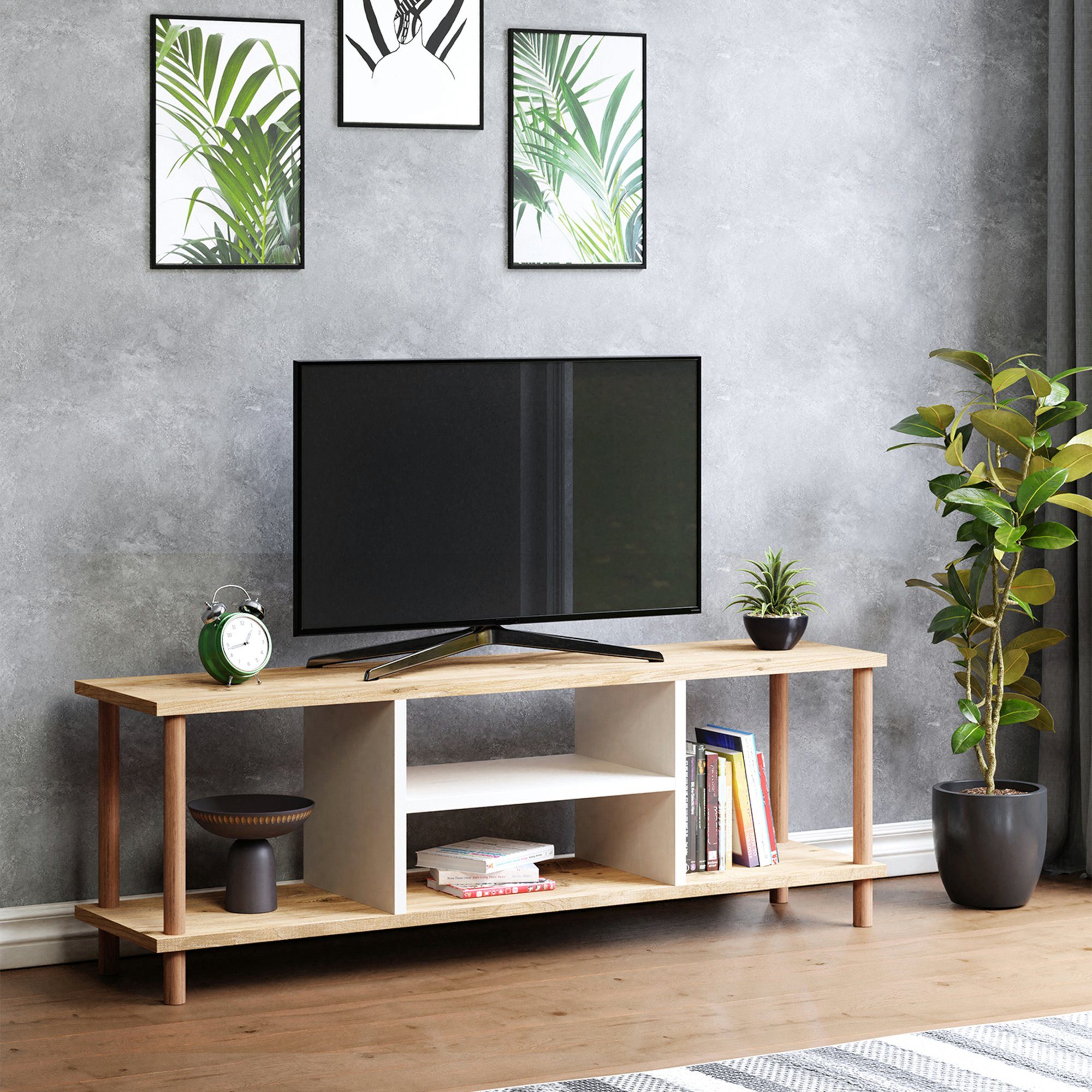 en.casa TV-Schrank Ærøskøbing TV Board 43x120x29cm Holzoptik / Weiß günstig online kaufen