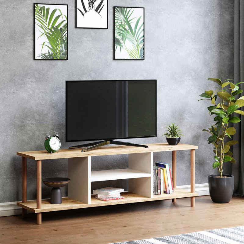 en.casa TV-Schrank Ærøskøbing TV Board 43x120x29cm Holzoptik / Weiß