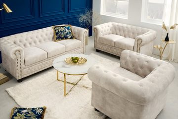 riess-ambiente Sofa CHESTERFIELD 150cm champagner / dunkelbraun, Einzelartikel 1 Teile, Wohnzimmer · Samt · 2-Sitzer · mit Armlehne · Federkern