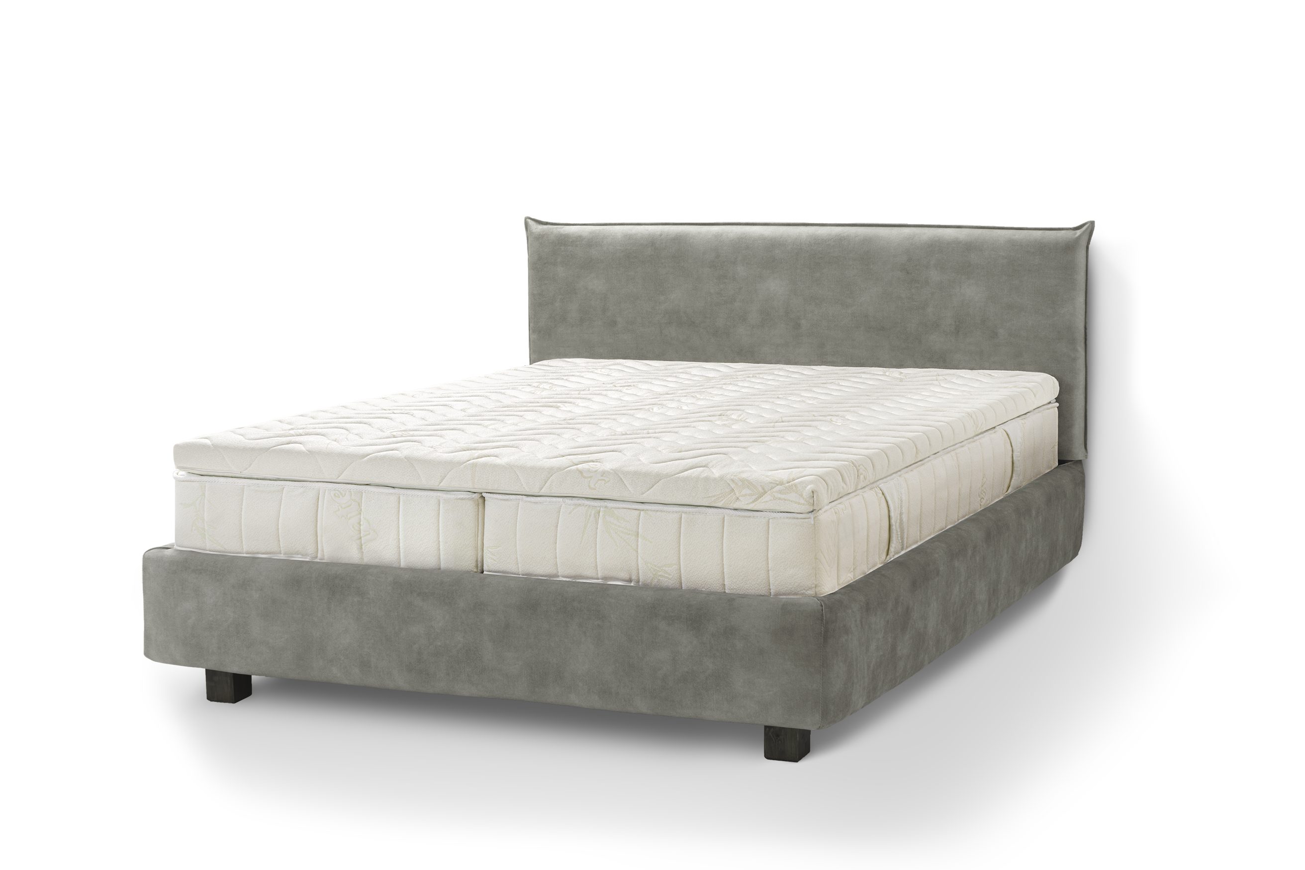 Letti Moderni Holzbett Bett aus hochwertigem Massivholz Gray Plüsch Cement hergestellt Puro, Green