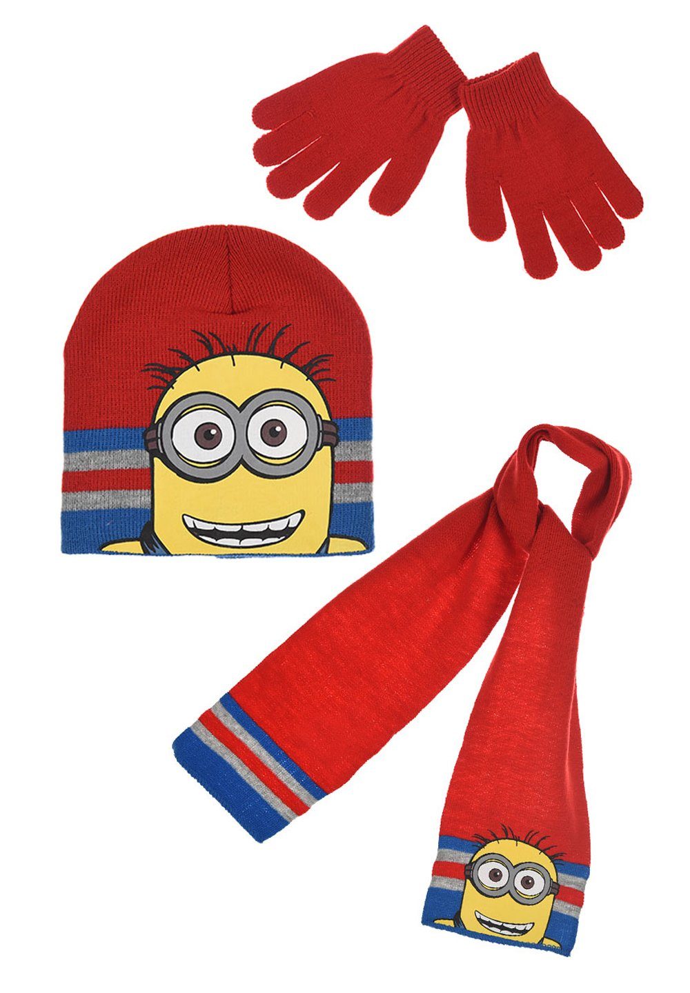 Minions Beanie Kinder Mädchen Jungen Winter-Set Winter-Mütze Schal Handschuhe (SET)