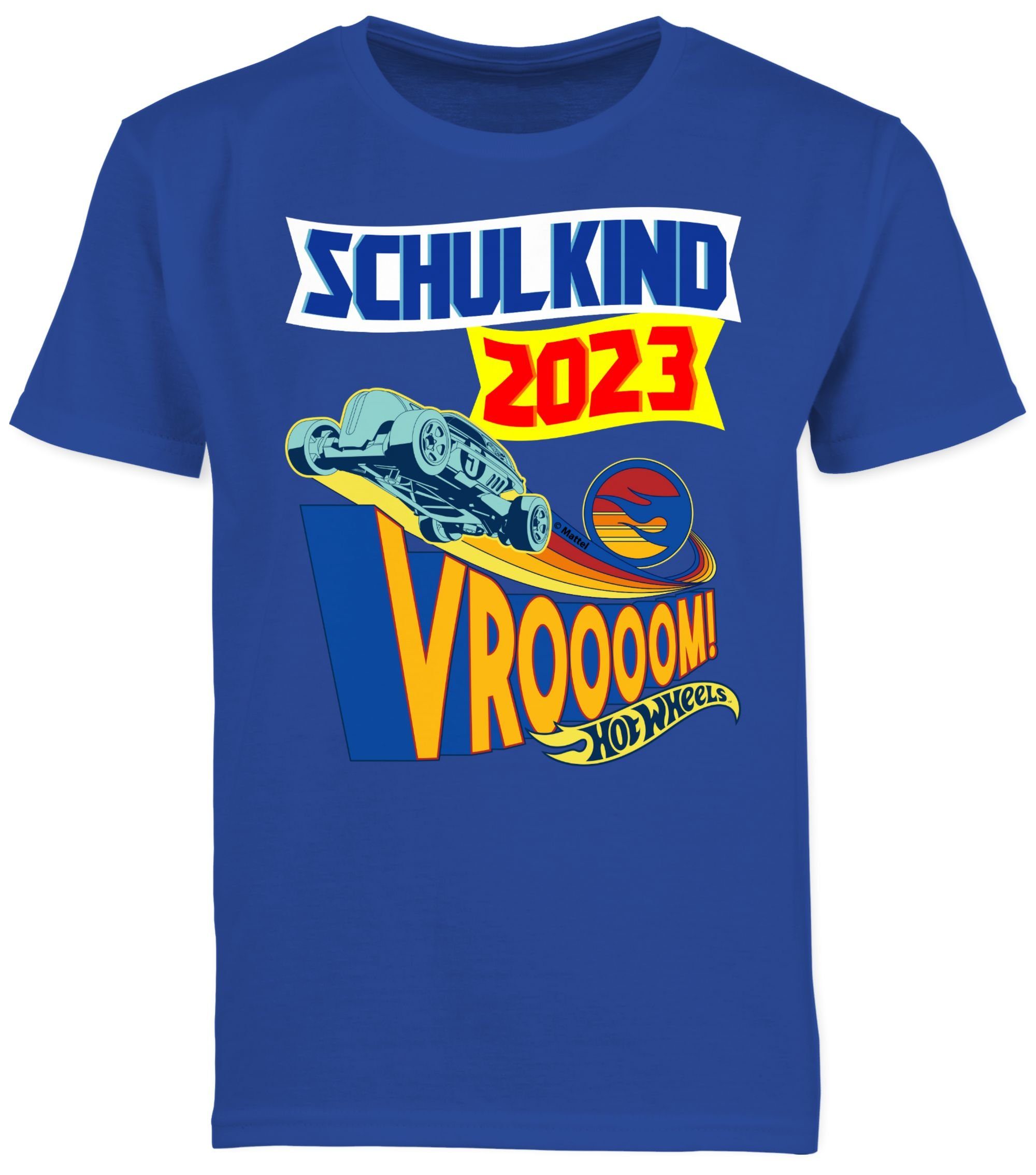 2023 - Jungen Vroooom! T-Shirt Schulkind 01 Hot Wheels Royalblau Shirtracer