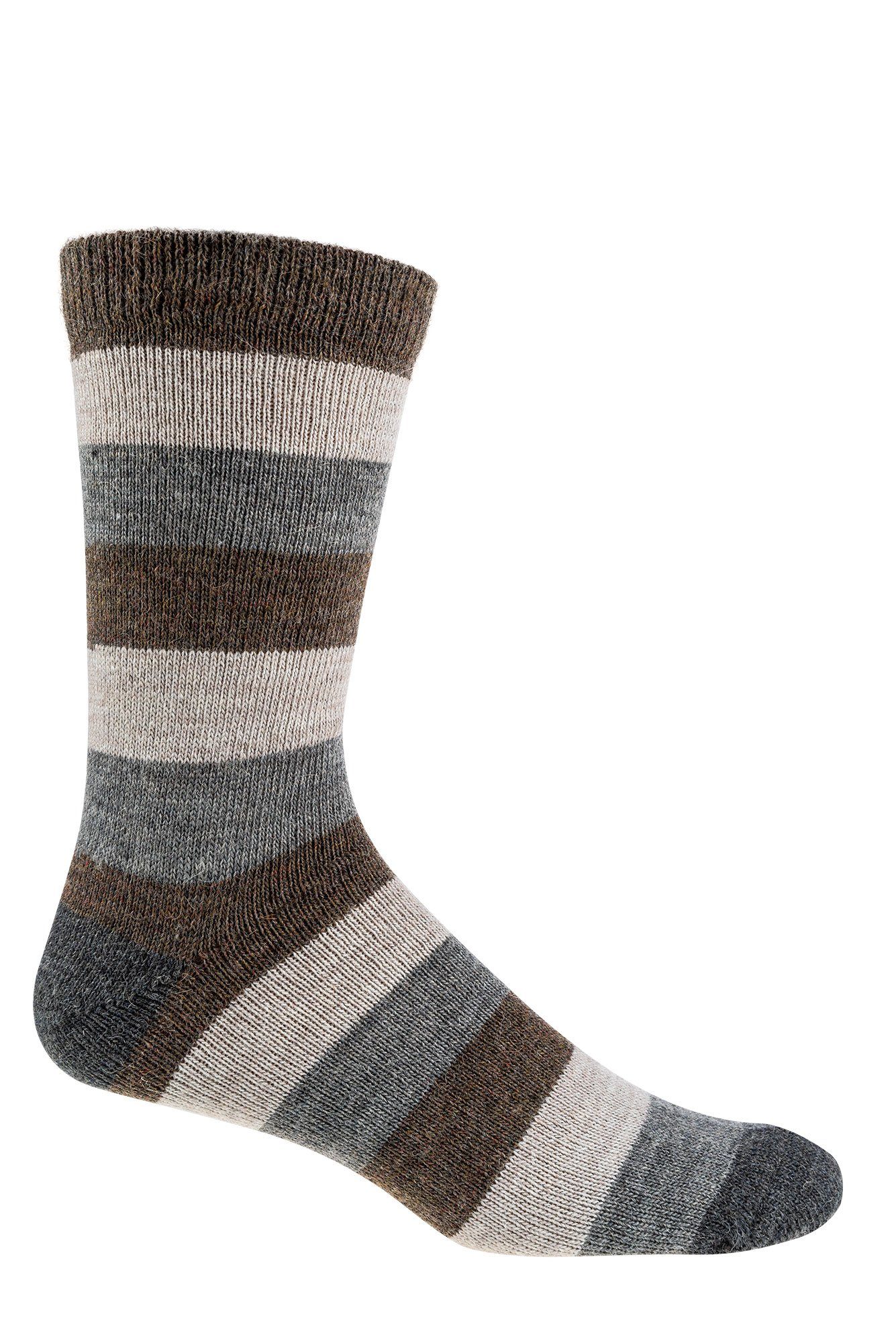 Fun Alpaka Schafwolle Paar) Wowerat Basicsocken und Wollsocken 4 Warme Naturfarben mit gestreifte Socks (3