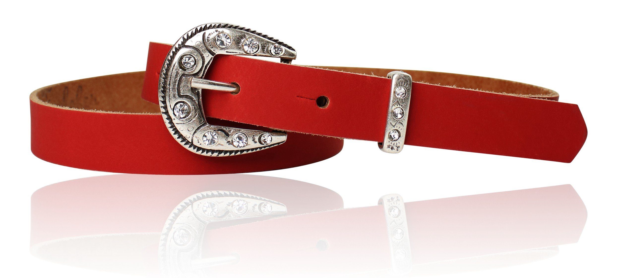 FRONHOFER Ledergürtel 18592 Kindergürtel mit Straßschnalle und Schlaufe, echtes Leder, 2 cm breit Rot