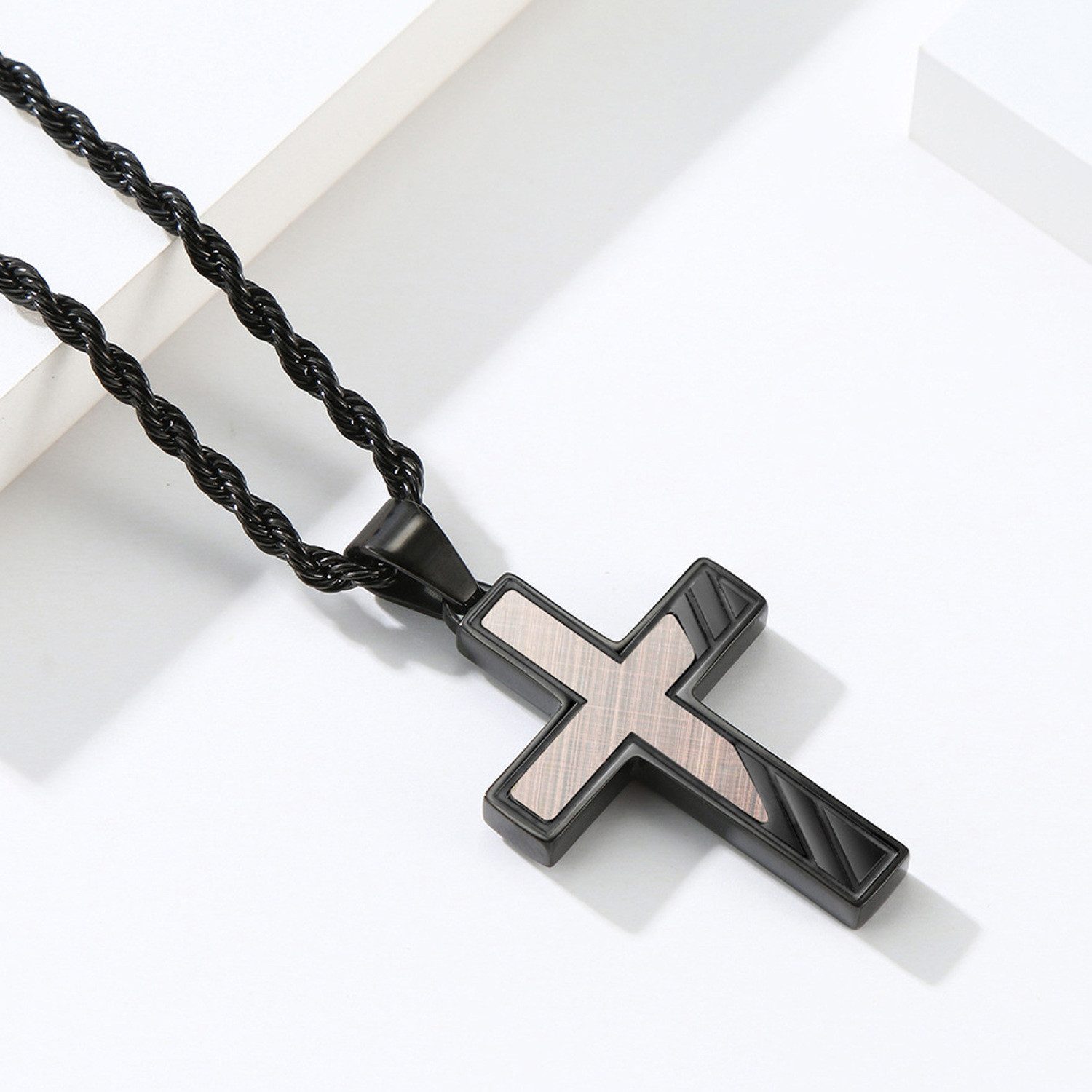 KARMA Kette mit Anhänger Halskette mit Kreuz Schwarz Herren Edelstahl 60 cm günstig online kaufen