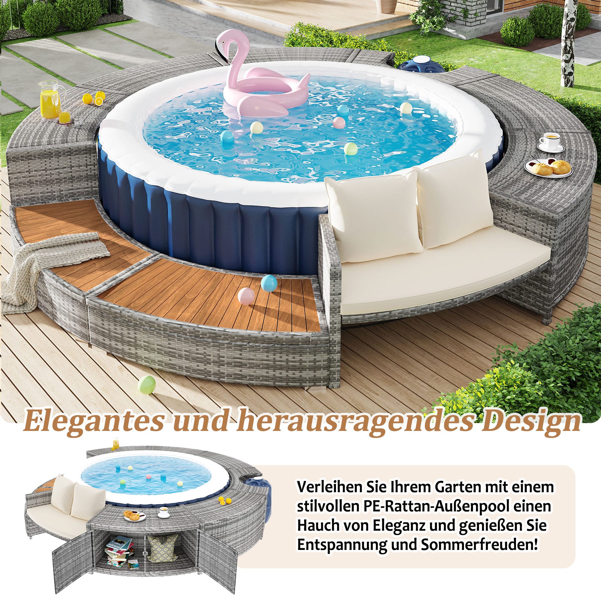 Flieks Whirlpool, Poolumrandung Rund Whirlpool Umrandung Polyrattan Gartenmöbel