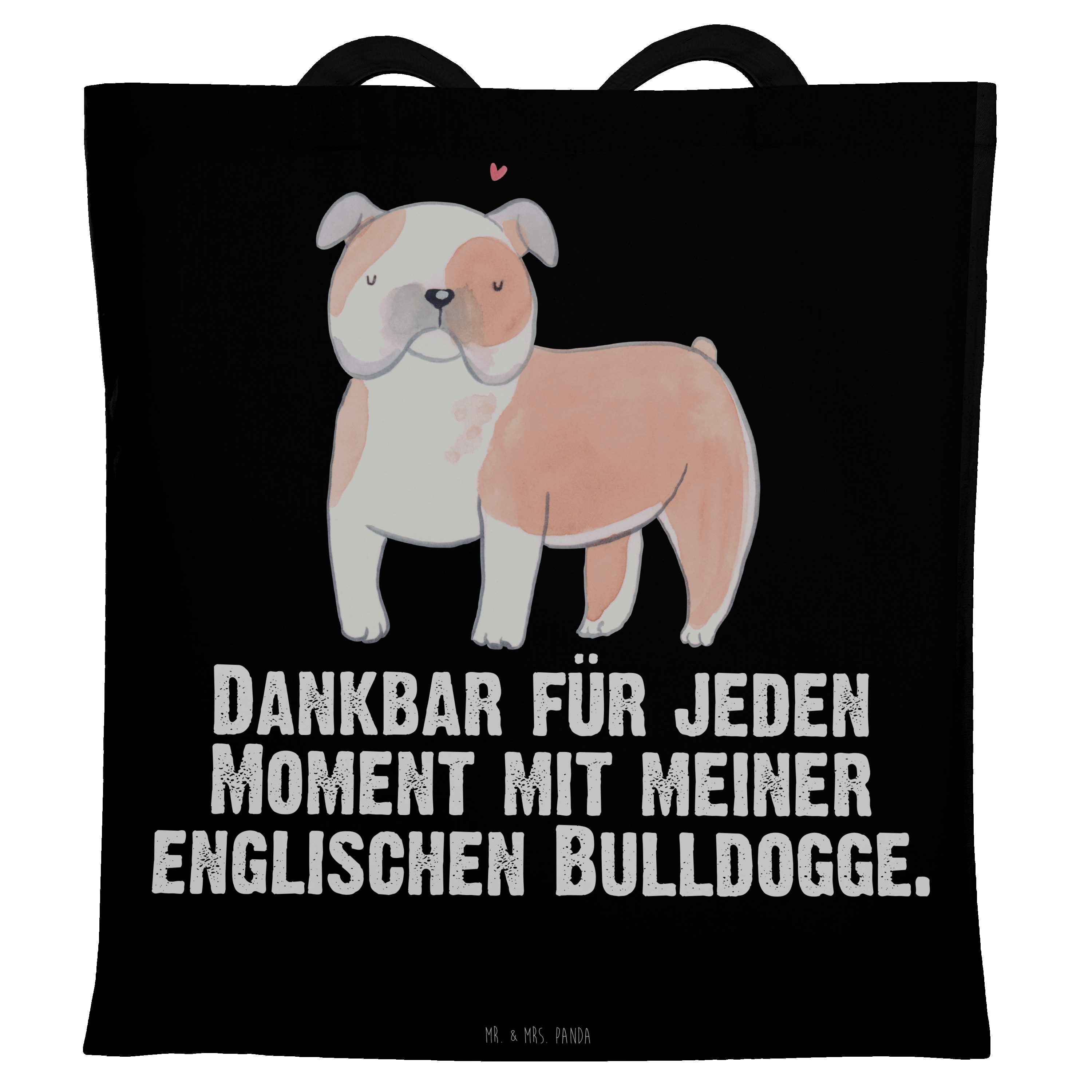 Moment - Be (1-tlg) Jutebeutel, Mr. Bulldogge Schwarz & Panda Hund, Englische Geschenk, Tragetasche - Mrs.
