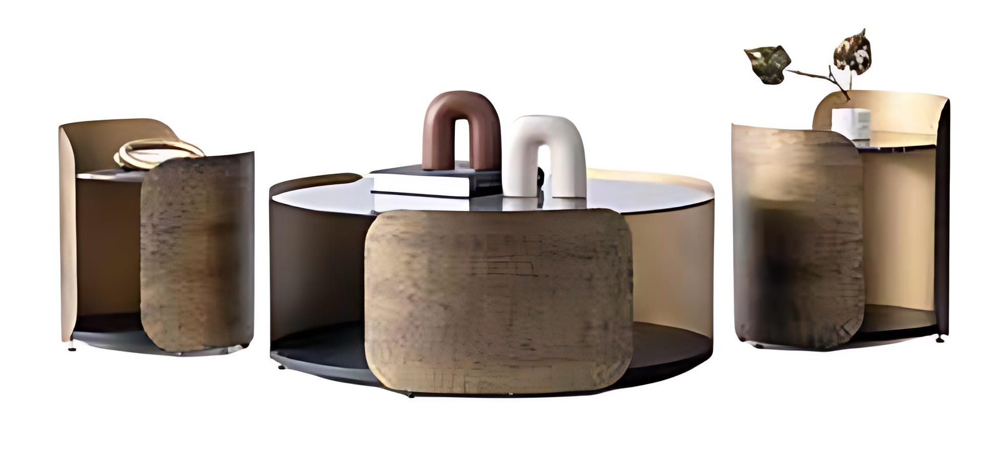 Xlmoebel Satztisch Moderner Couchtisch mit Glasplatte und Holzgestell (Packung, 3-tlg. Set: 1 Couchtisch + 2 Beistelltische), Made in Europa