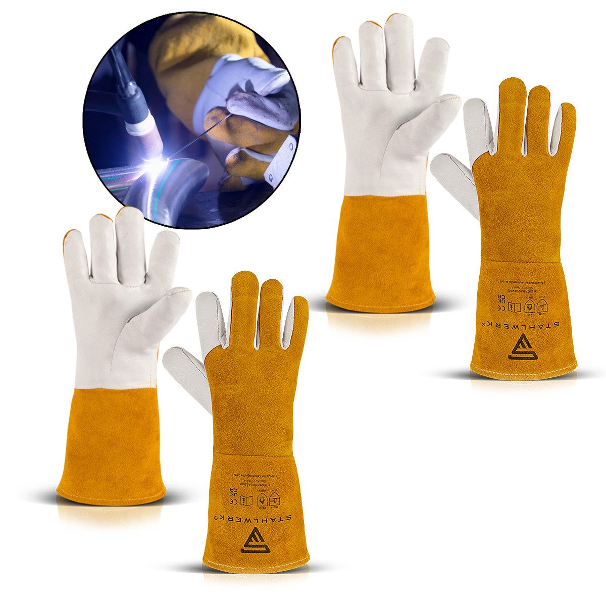 STAHLWERK Arbeitshandschuhe Schweißerhandschuhe Schutzhandschuhe 2er Set (Set, 2-St., Set) feuerbeständig, hitze- und feuerbeständig