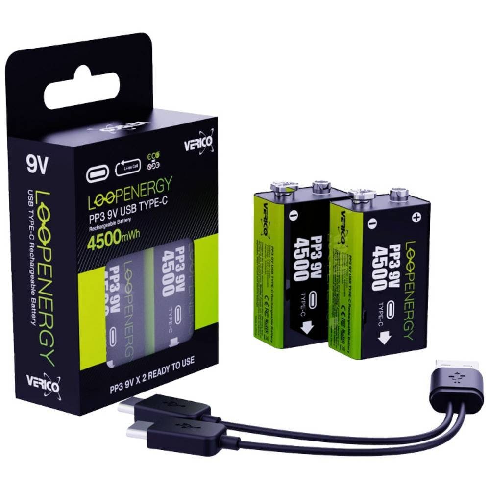 Verico 9V Block Akku Li-Ion 500mAh 2er 1UDBT-A3WEB2-NN Akku