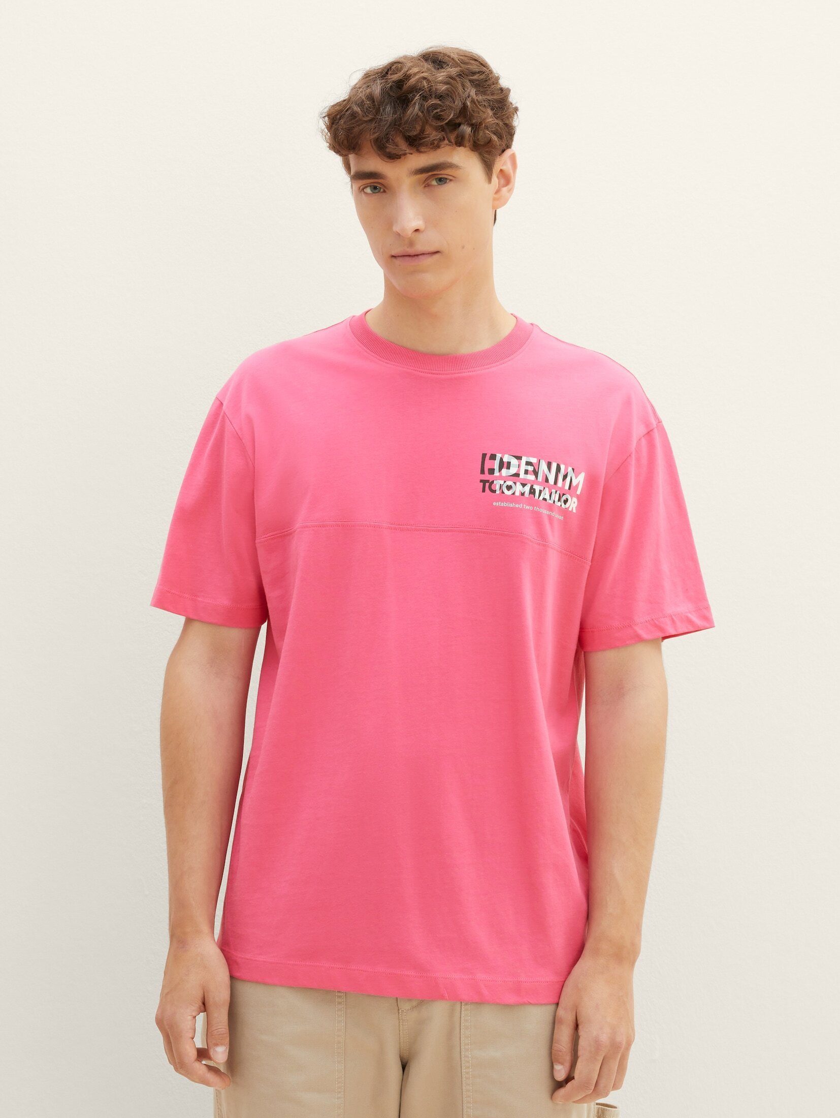 Bio-Baumwolle mit flame pink TAILOR Denim TOM T-Shirt T-Shirt flashy