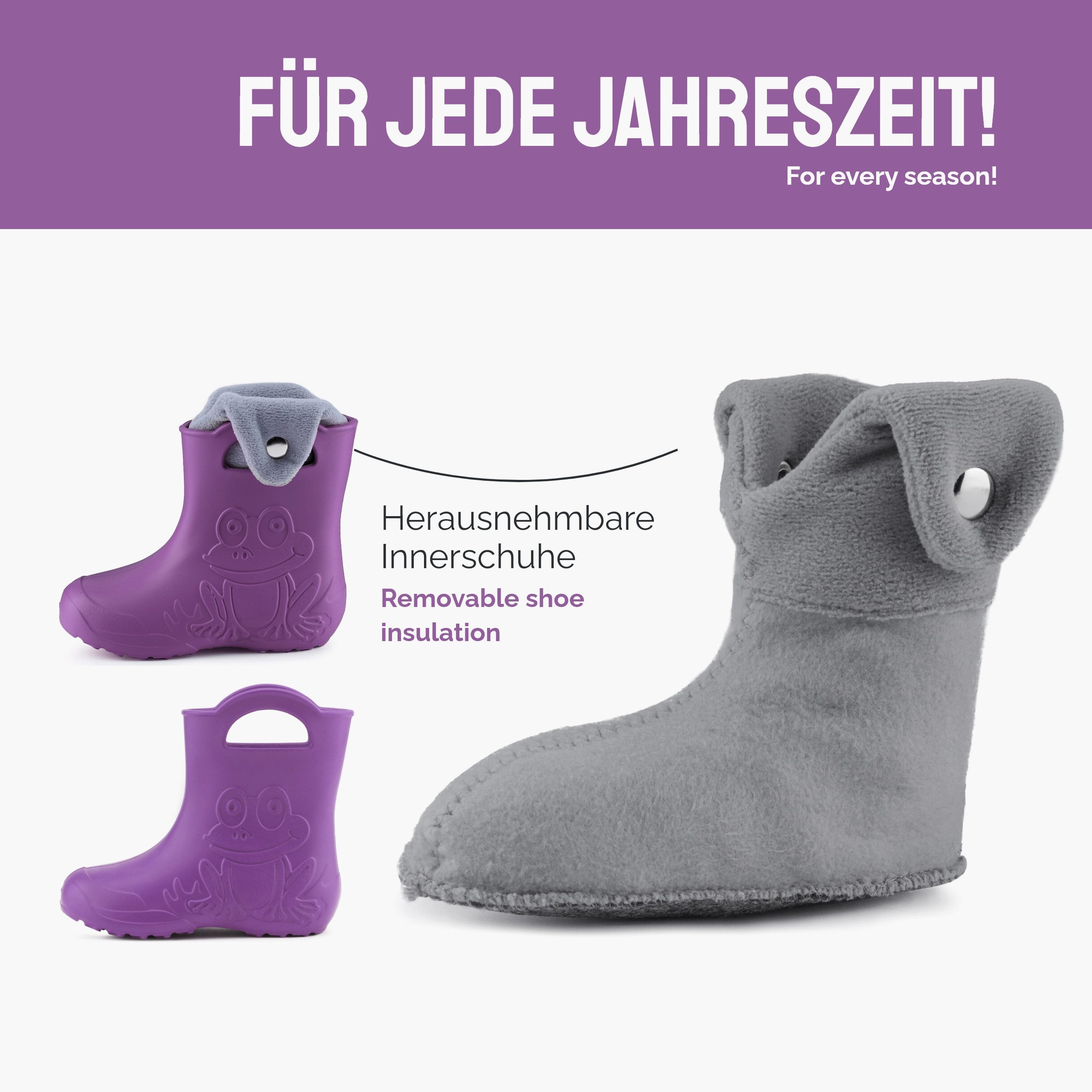 Ladeheid EVA Regenschuhe mit herausnehmbares Innenfutter LA-CA-04 Gummistiefel Kinder gefüttert und federleicht – Bild 4 von 5