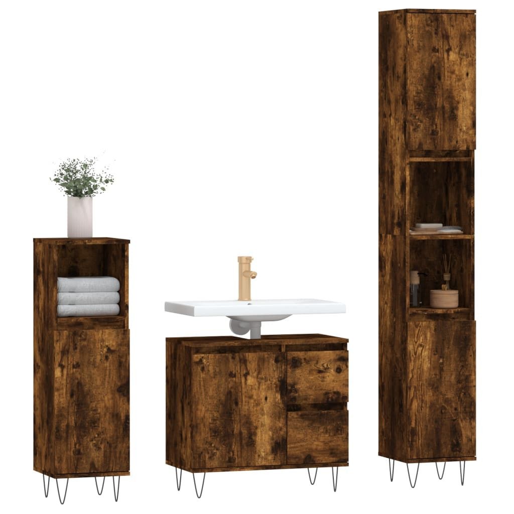 vidaXL Badezimmer-Set 3-tlg. Badmöbel-Set Räuchereiche Holzwerkstoff, günstig online kaufen
