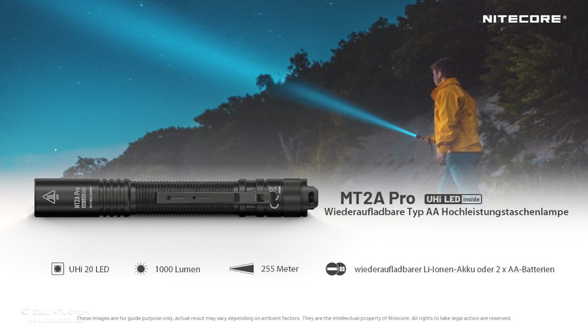 Nitecore Taschenlampe MT2A PRO - 1000 Lumen aufladbare AA Akku Taschenlampe (1-St)