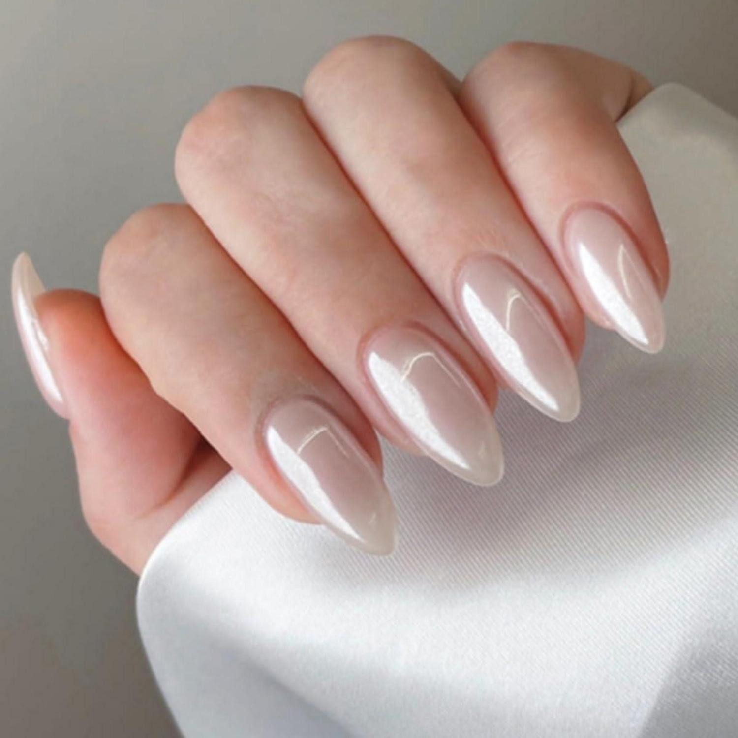 Kunstfingernägel 24 Stk. Weiße Mandel Nägel Press on Nails Glossy Oval Fake Nails Art
