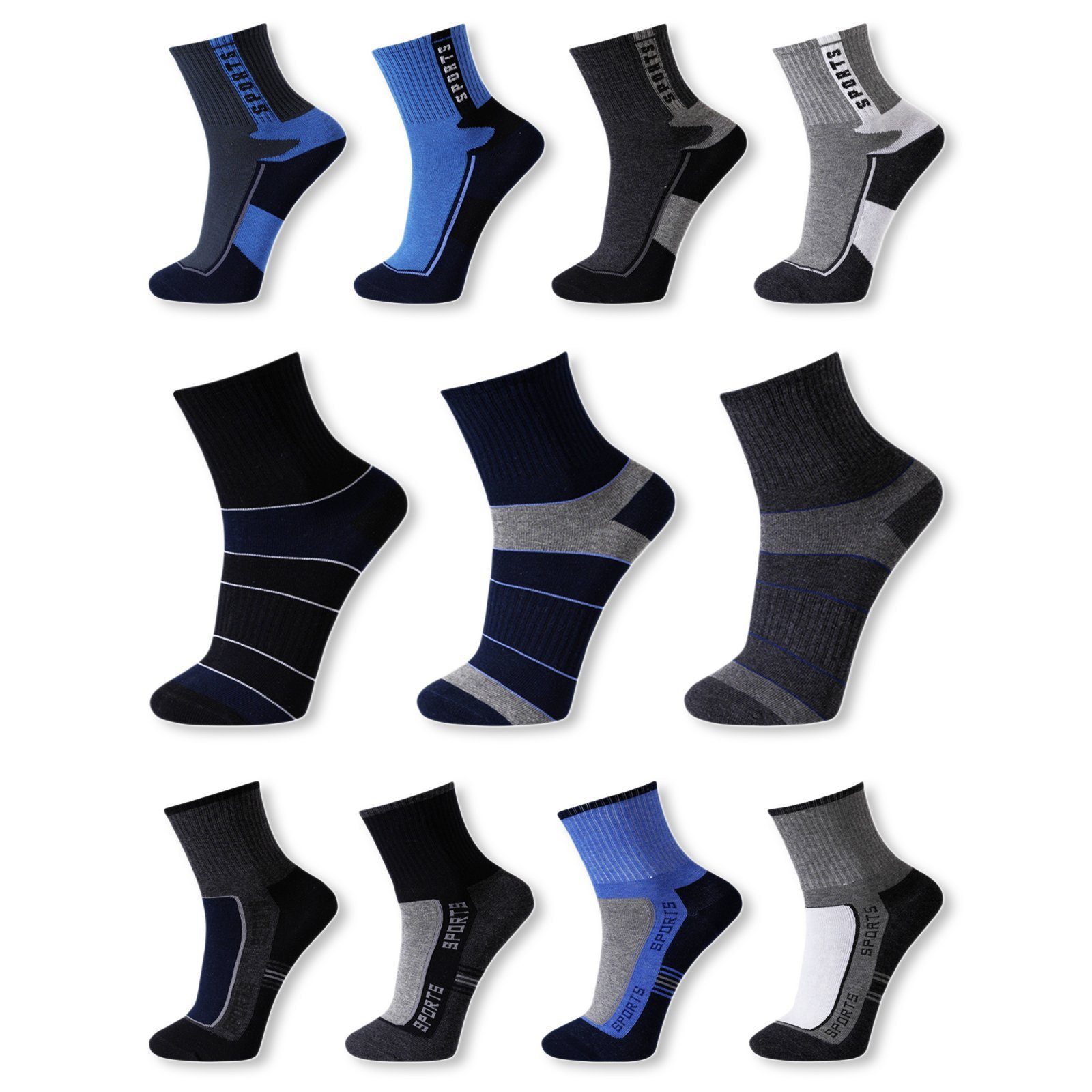 Sportsocken 6 - 12 Paar Sport Socken Tennis Herren Damen Kurzsocken Baumwolle