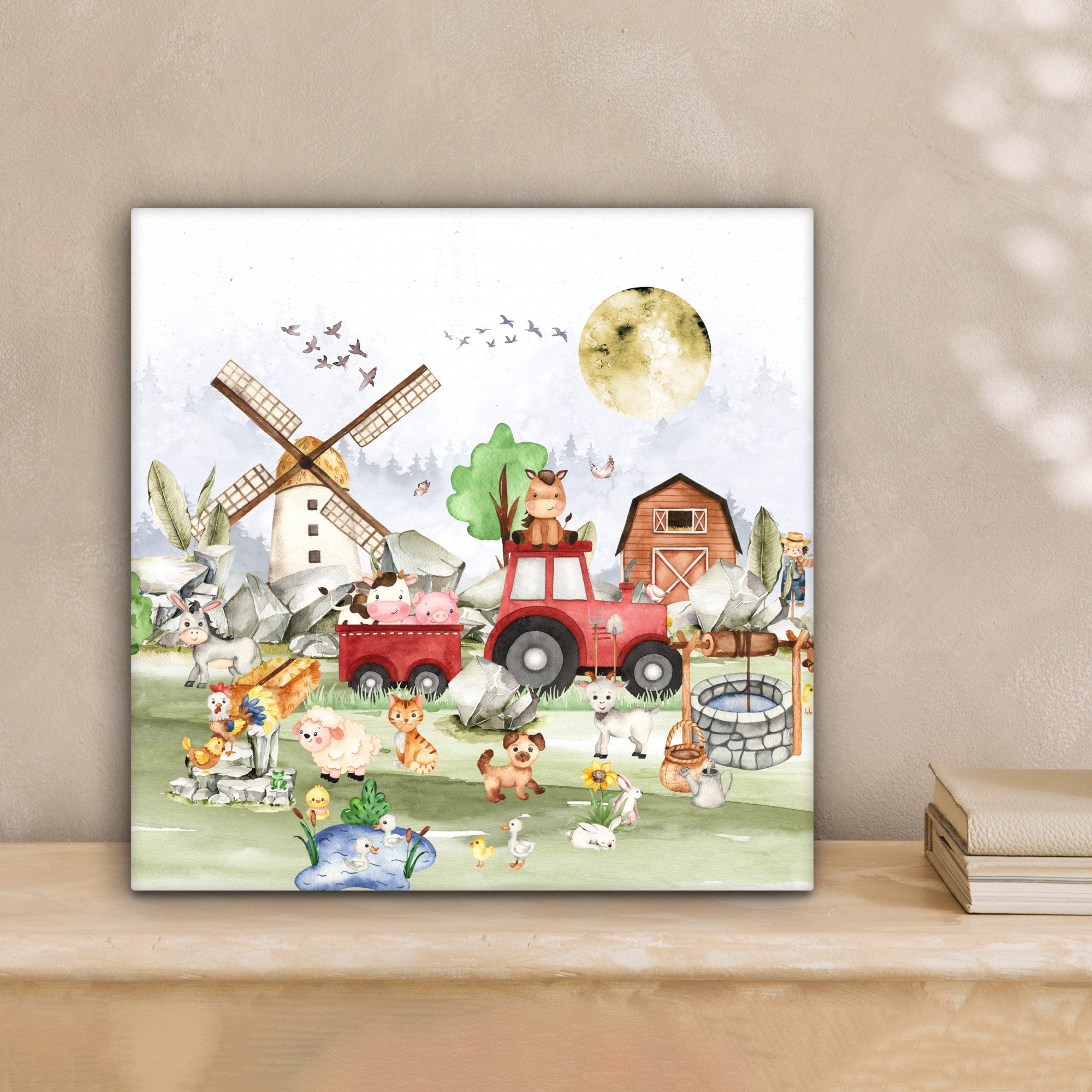 OneMillionCanvasses® Leinwandbild Bauernhof - Traktor - Kinder - Tiere, Fot günstig online kaufen