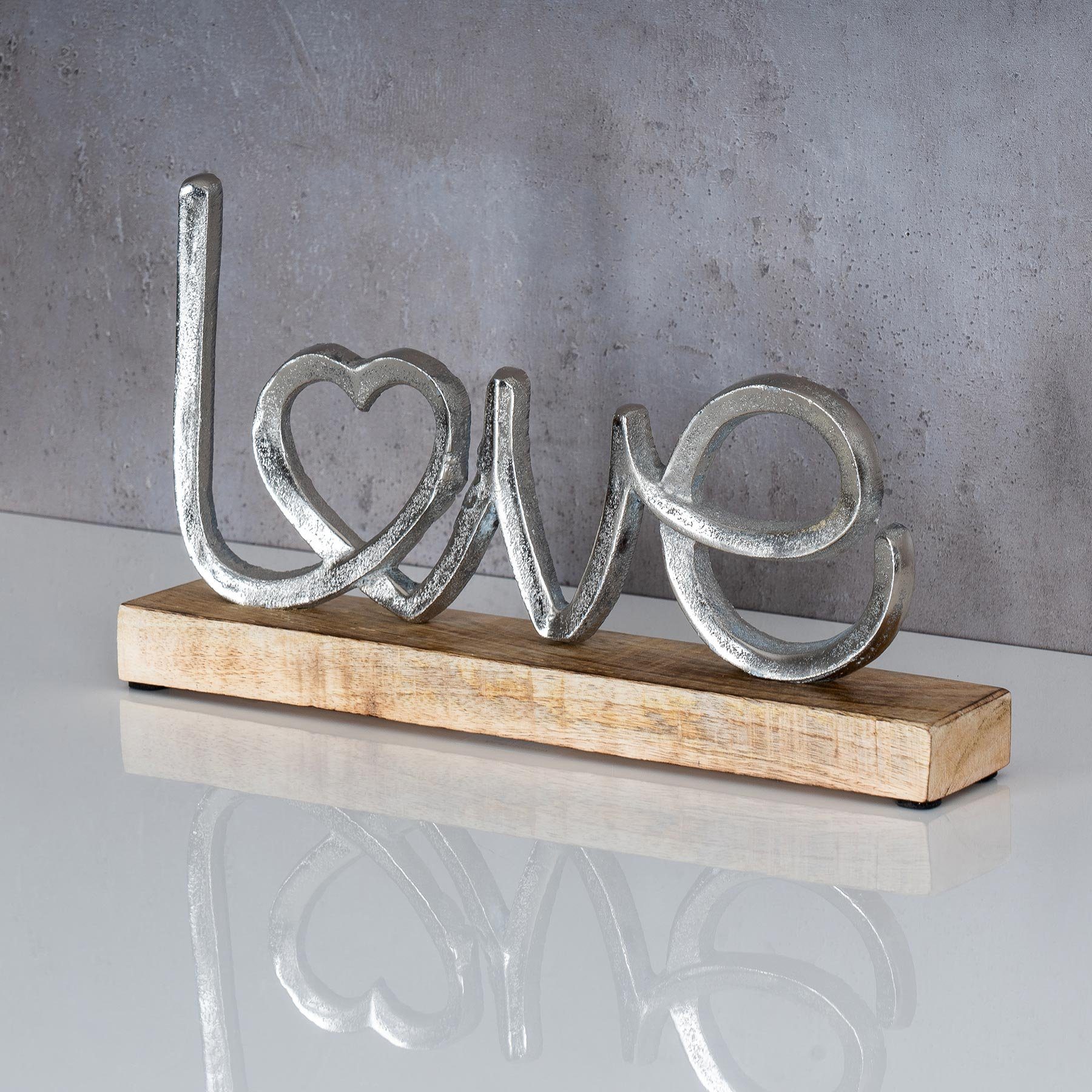 Levandeo® Deko-Schriftzug, Aufsteller Mango Schriftzug Love H17cm Metall Holz Deko Mangoholz