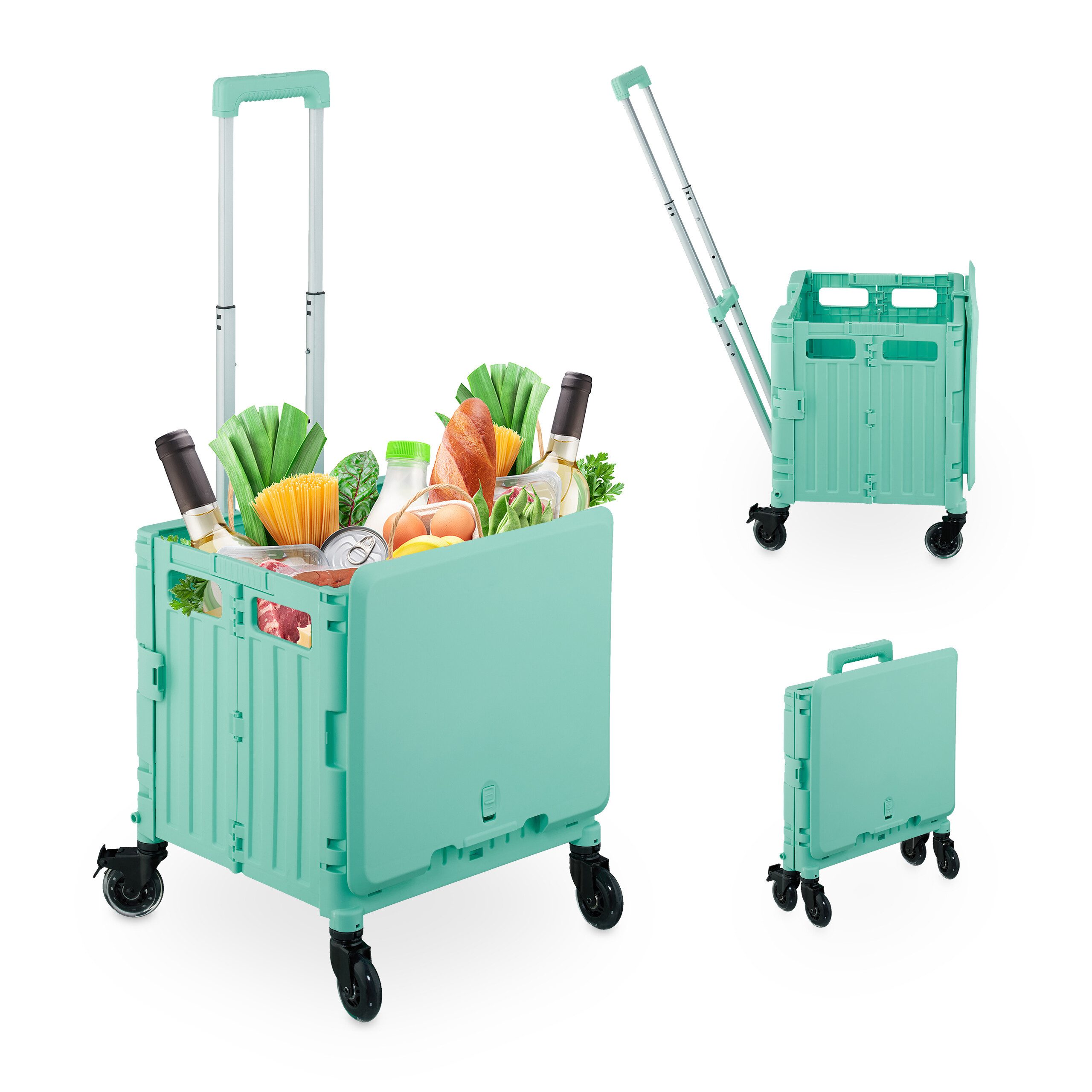 relaxdays Einkaufstrolley mit Deckel, Türkis günstig online kaufen