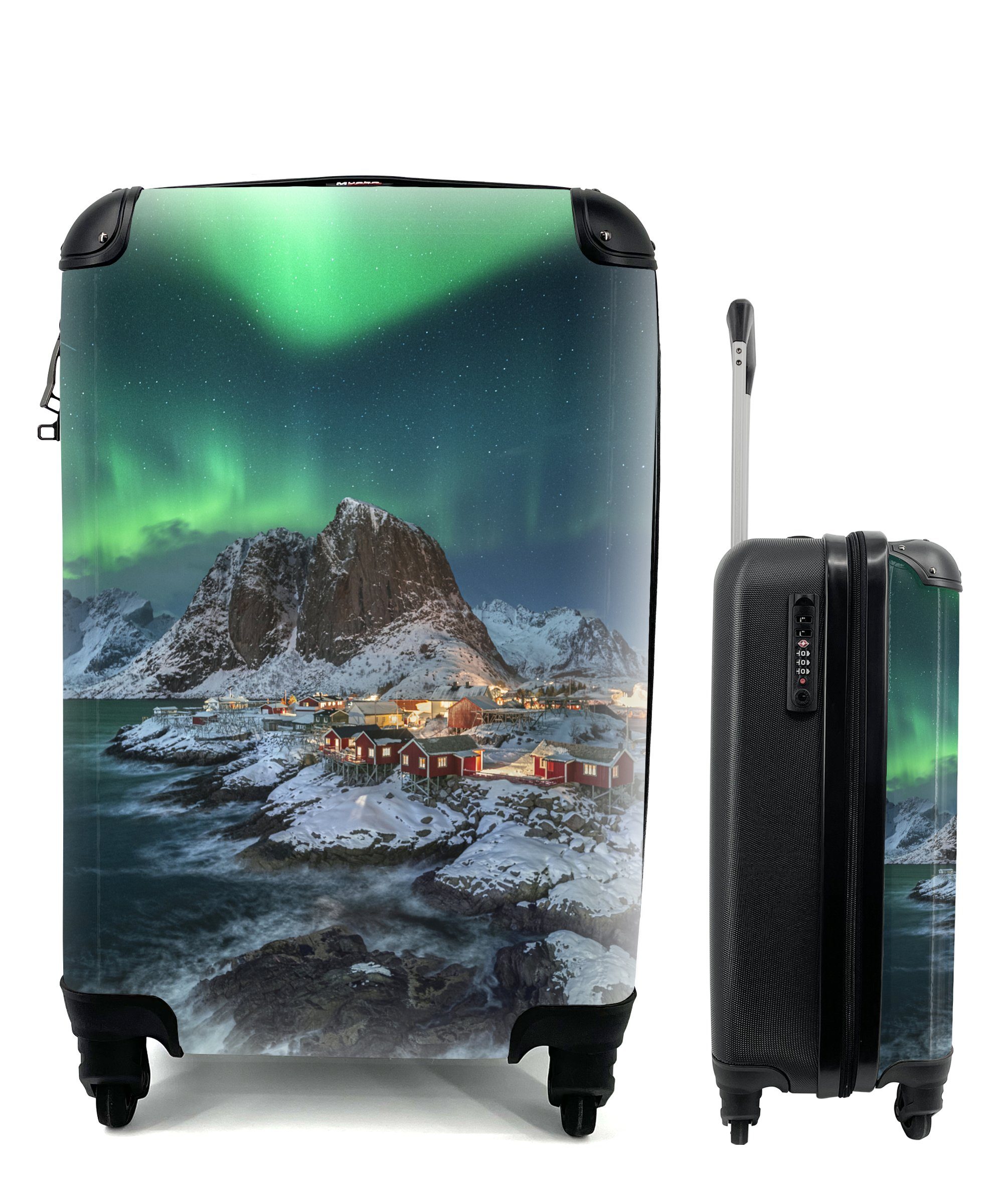 MuchoWow Handgepäckkoffer Aurora - Abend - Berge, 4 Rollen, Reisetasche mit rollen, Handgepäck für Ferien, Trolley, Reisekoffer