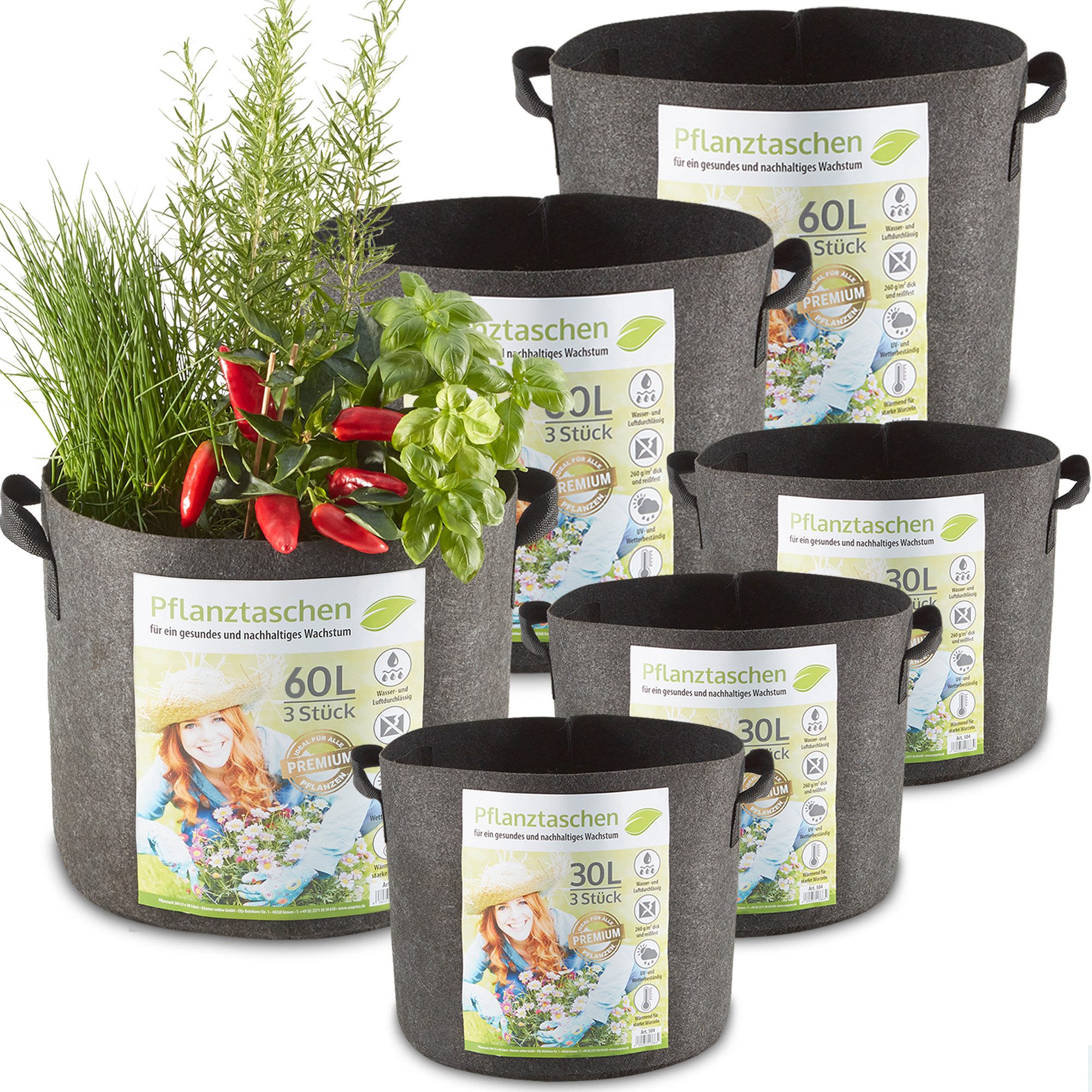 Zooprinz Pflanzkübel Pflanzsack Pflanztaschen 6er Sets 30Liter 60Liter (6 S günstig online kaufen