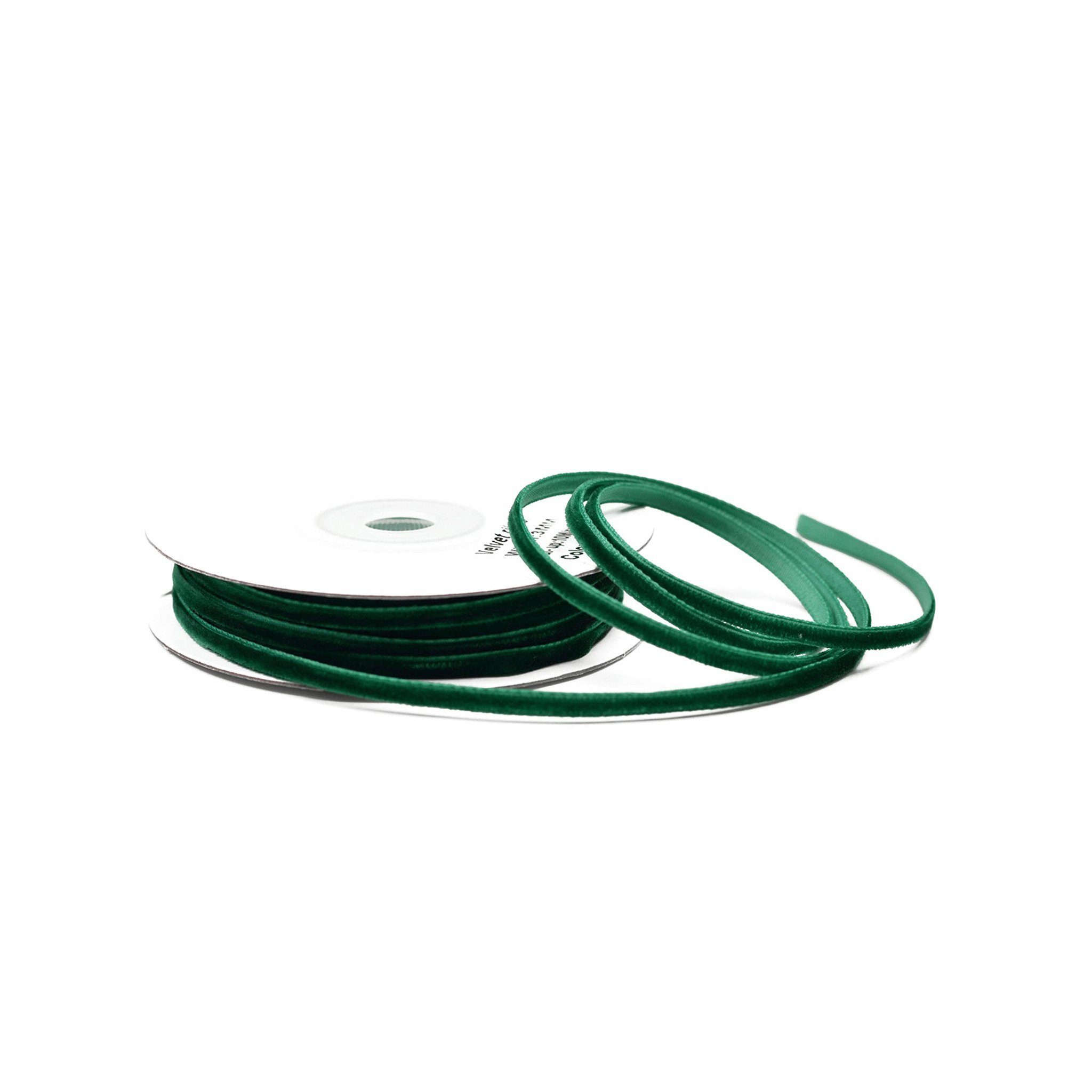 Creativery Samtband, Samtband 3mm x 10m Rolle Dunkelgrün