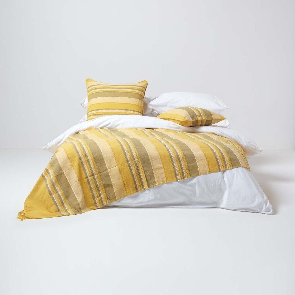 Plaid Tagesdecke Morocco, gelb gestreift, 255 x 360 cm, Homescapes