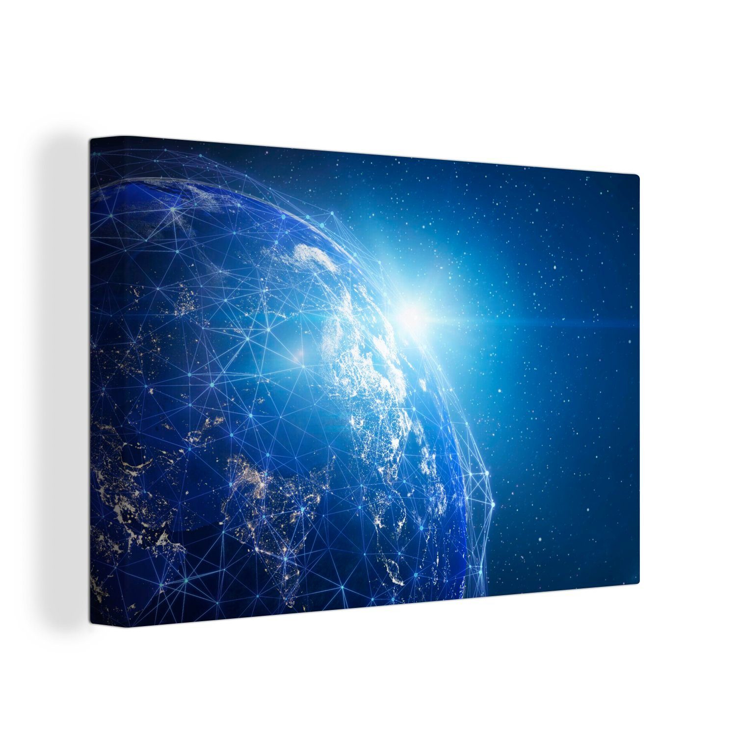 Sternenhimmel, Aufhängefertig, Leinwandbild - St), Wanddeko, (1 Leinwandbilder, OneMillionCanvasses® 30x20 Wandbild cm Erde - Netzwerk