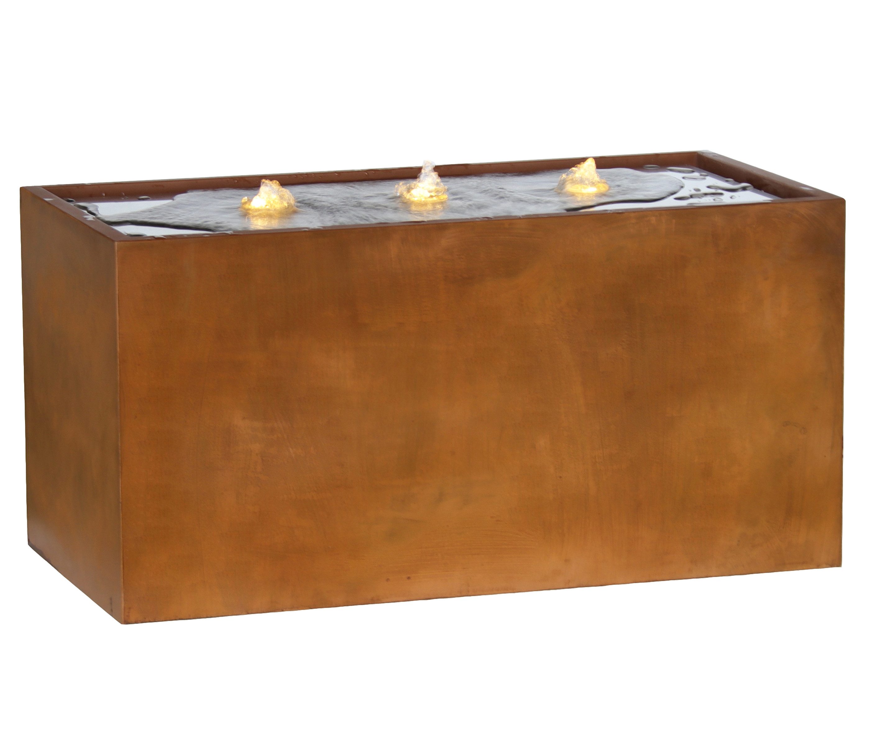 Dehner Gartenbrunnen Ember, mit warmweißer LED-Beleuchtung, Cortenstahl, bronze-farben, moderner und minimalistischer Outdoor-Brunnen inkl. Pumpe und Trafo