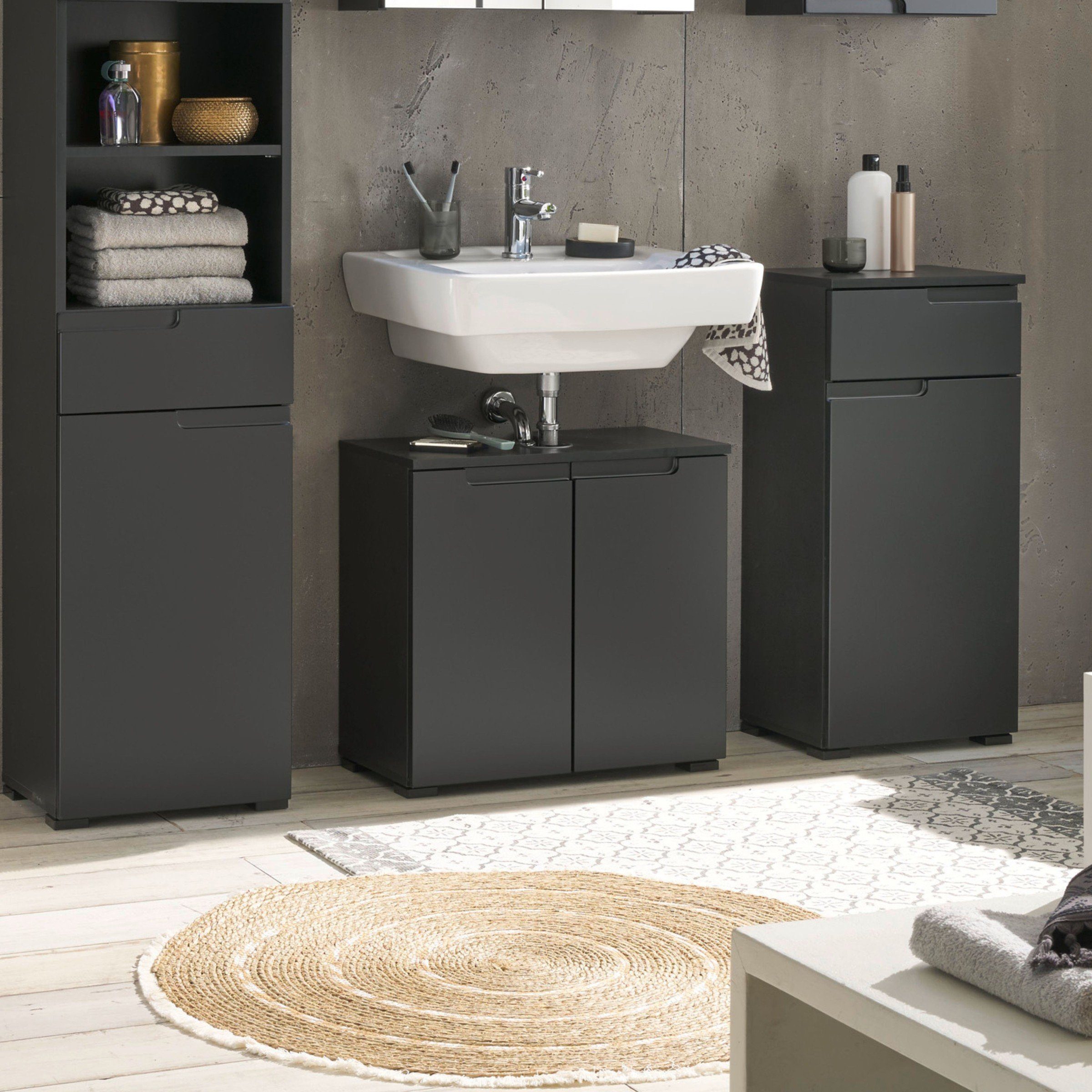 PREISBRECHER Waschbeckenunterschrank Spice in Schwarz matt mit 2 Türen. Abm günstig online kaufen