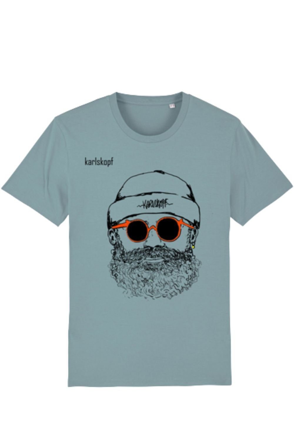 karlskopf Print-Shirt Rundhalsshirt Basic HIPSTER Erdblau