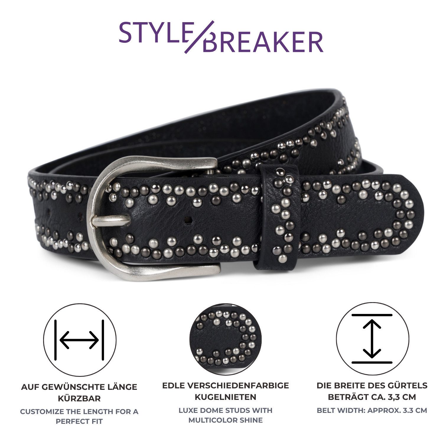 styleBREAKER Nietengürtel Gürtel mit kleinen Nieten (1-St)